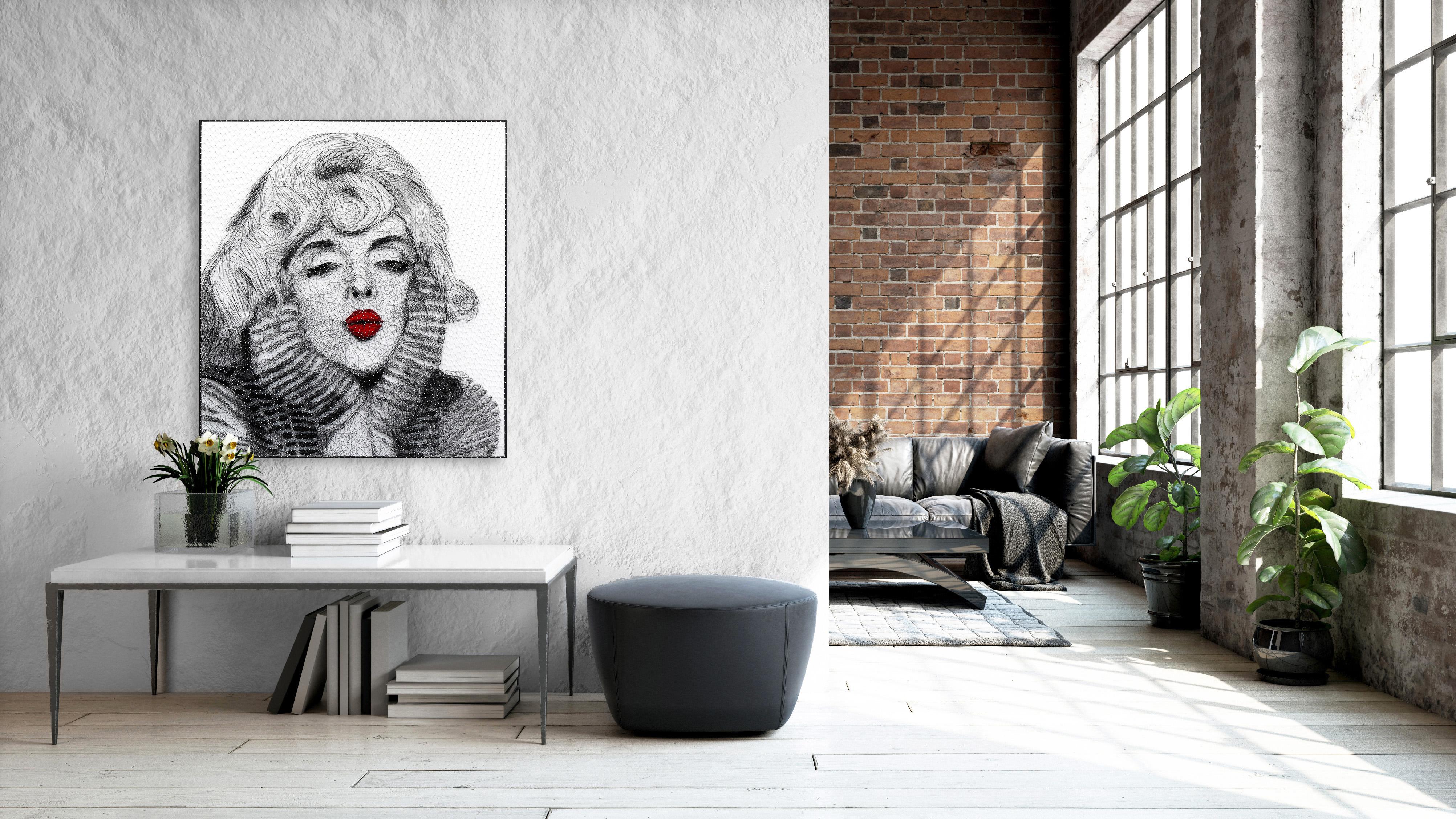 Marilyn 2  -  Original Monroe Mixed Media String Artwork - Painting by Ricky Hunt