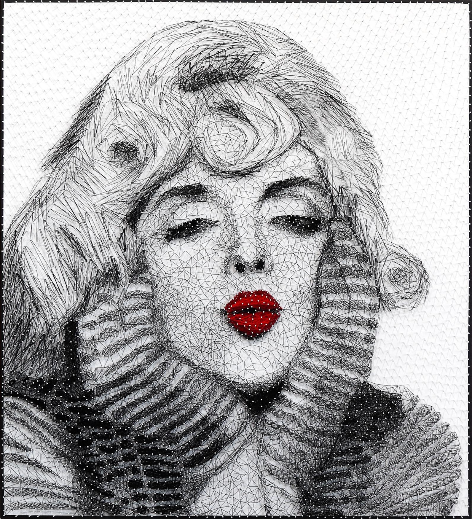 Ricky Hunt Portrait Painting - Marilyn 2  -  Original Monroe Mixed Media String Artwork