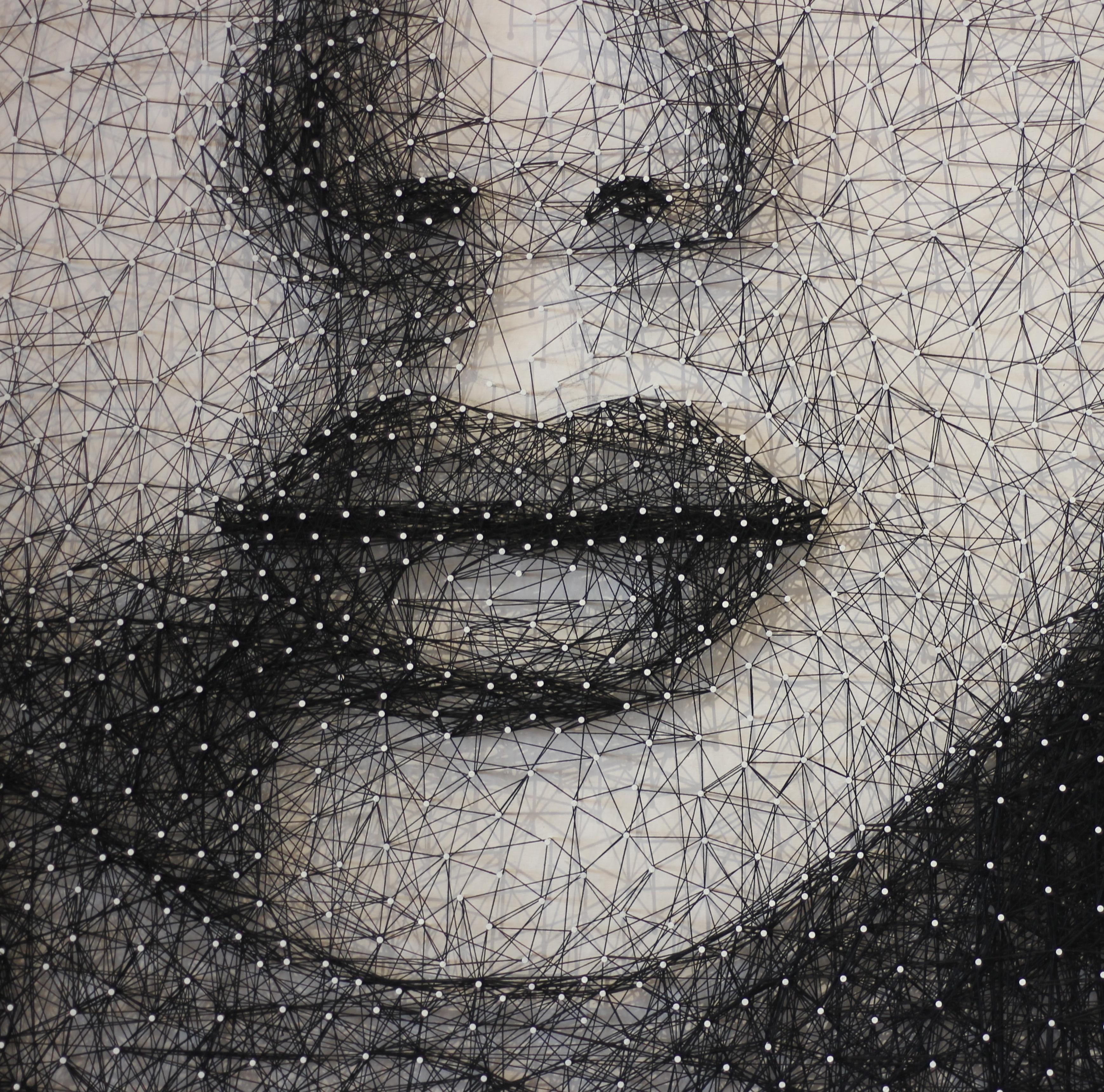 Sarah 3 - Nail and Thread Original Mixed Media String Artwork - Contemporary Painting by Ricky Hunt