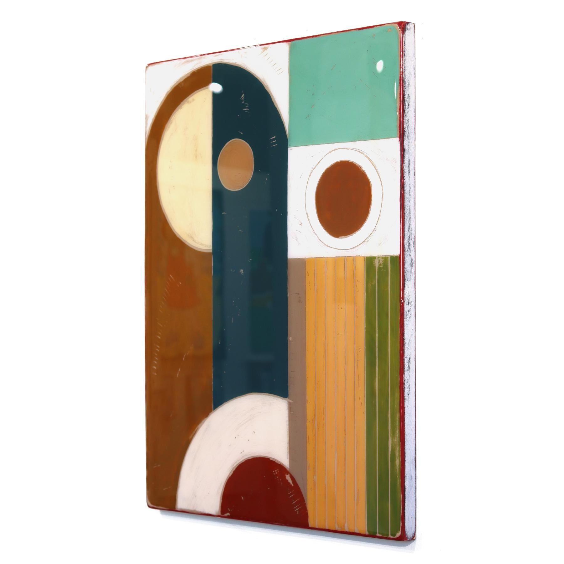 A Bigger Time Zone - Abstract Contemporary Colorful Geometric Resin Artwork - Brown Abstract Painting by Ricky Hunt