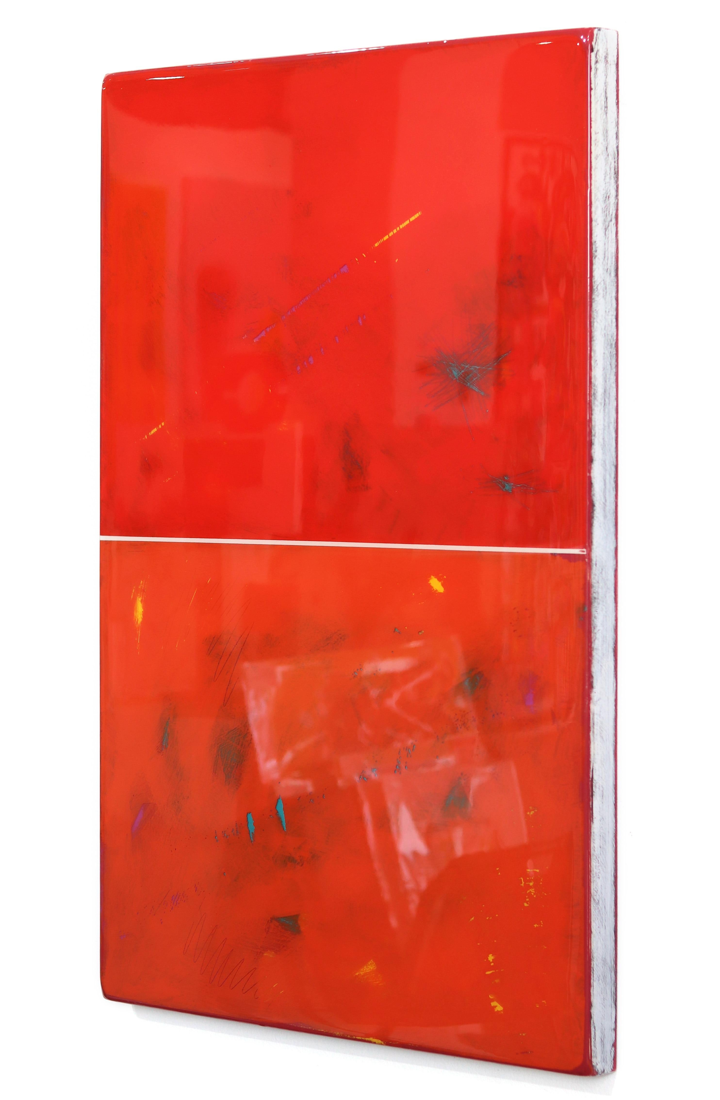 A Bigger Window 6 - Acryl lebhaftes zweifarbiges orangefarbenes und rotes Harz-Kunstwerk in Orange und Rot im Angebot 1