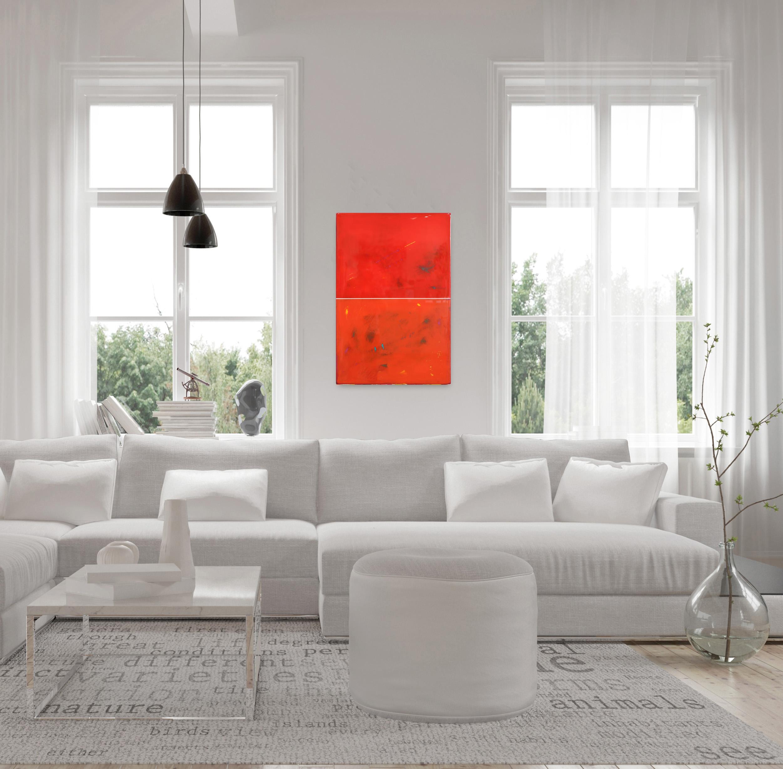 A Bigger Window 6 - Acryl lebhaftes zweifarbiges orangefarbenes und rotes Harz-Kunstwerk in Orange und Rot im Angebot 3