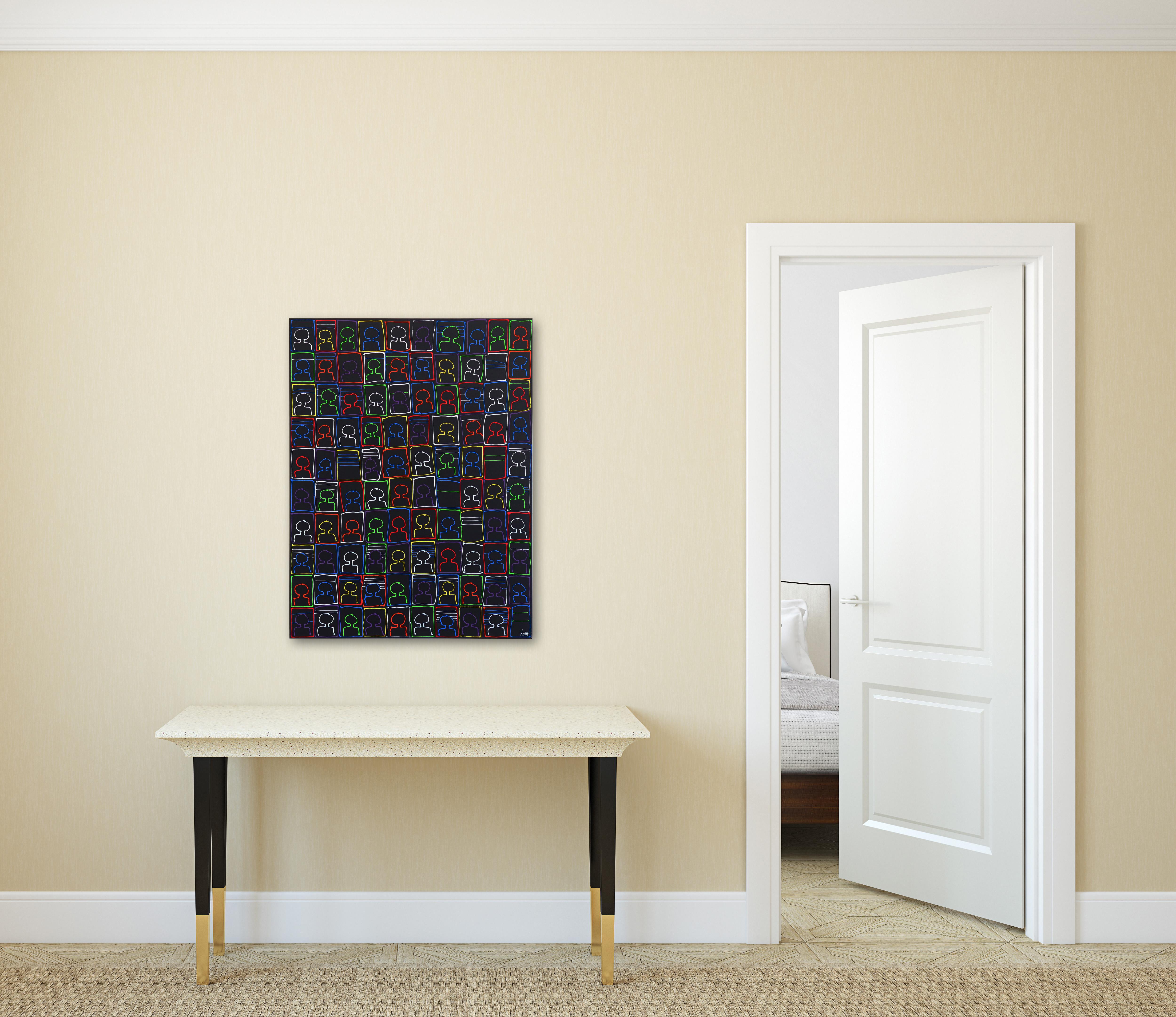 A Smaller Crowd II - Orginal Colorful Artwork on Canvas For Sale 1