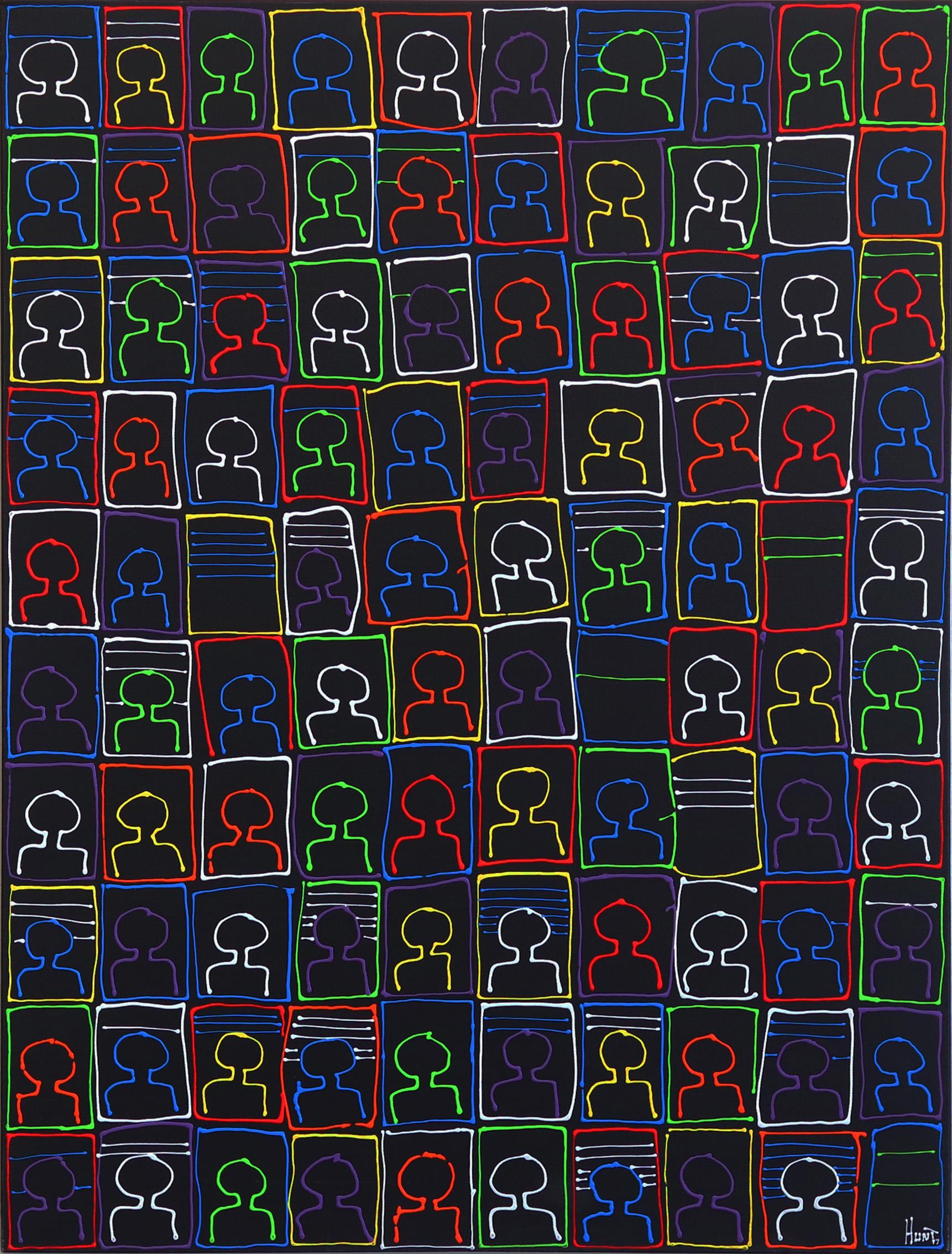 Ricky Hunt Figurative Painting - A Smaller Crowd II - Orginal Colorful Artwork on Canvas