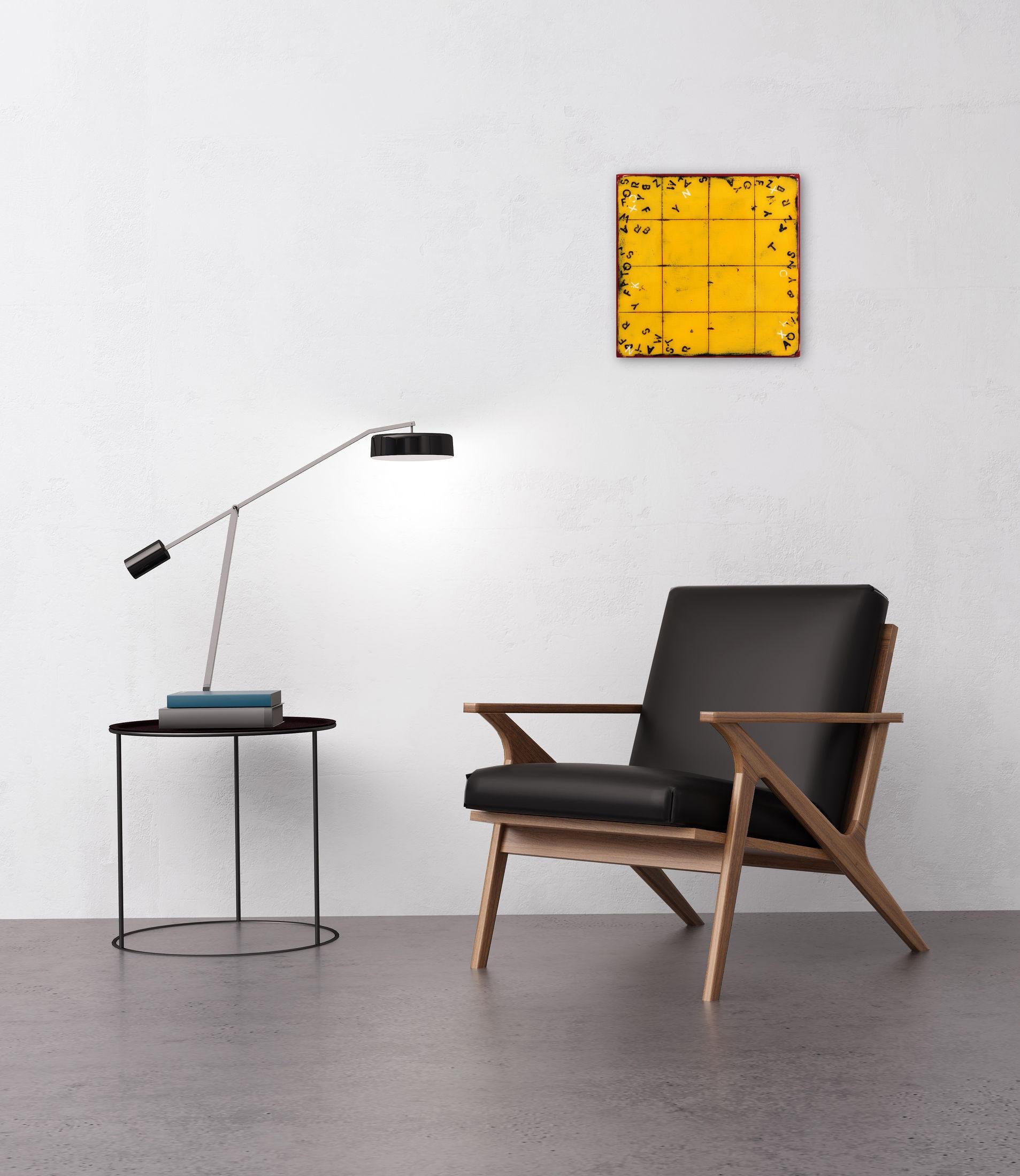 Alphabet Soup 12 - Peinture moderne minimaliste jaune de champ en résine en vente 1