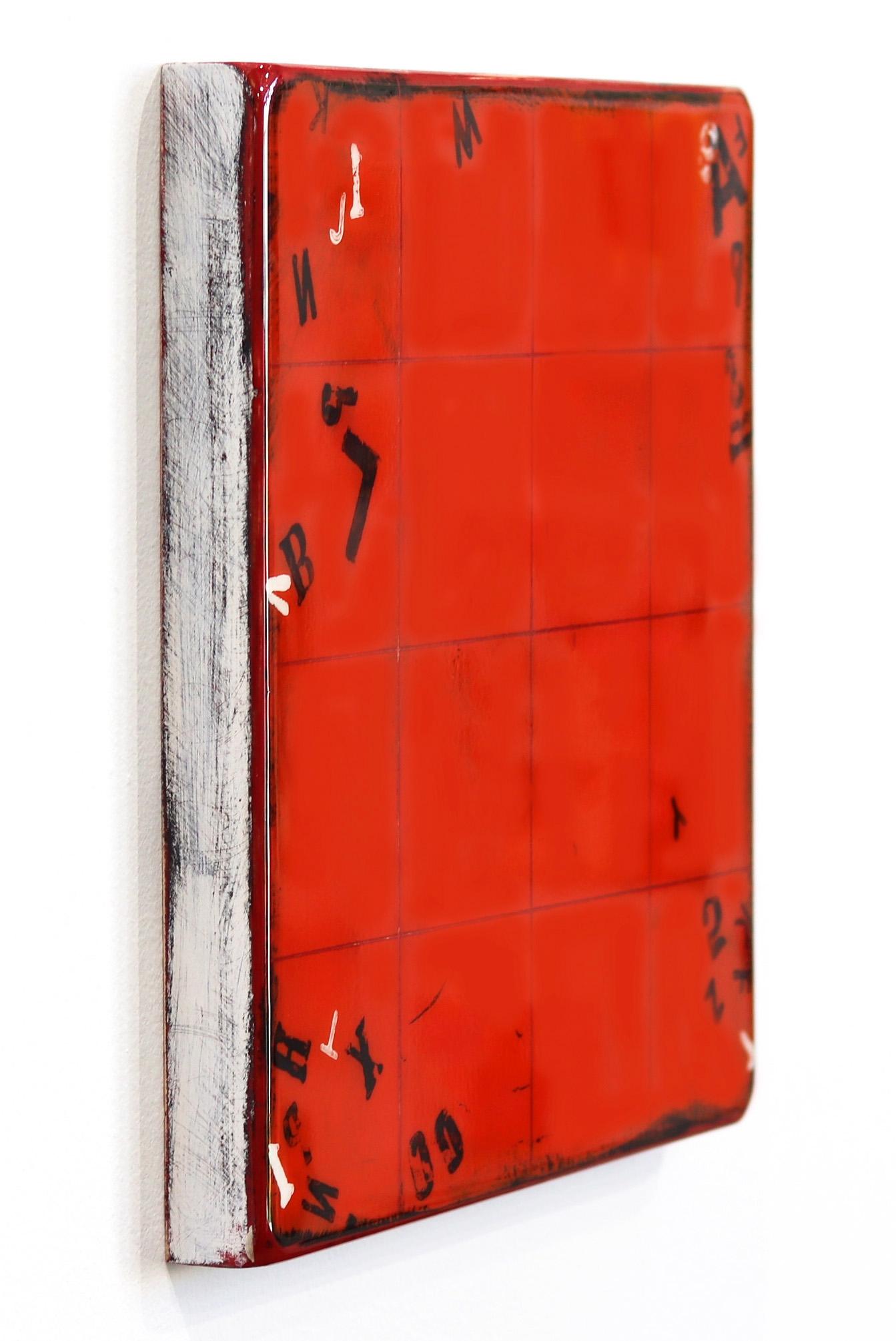 Alphabet Soup 5 - œuvre d'art moderne minimaliste en résine - Rouge Abstract Painting par Ricky Hunt