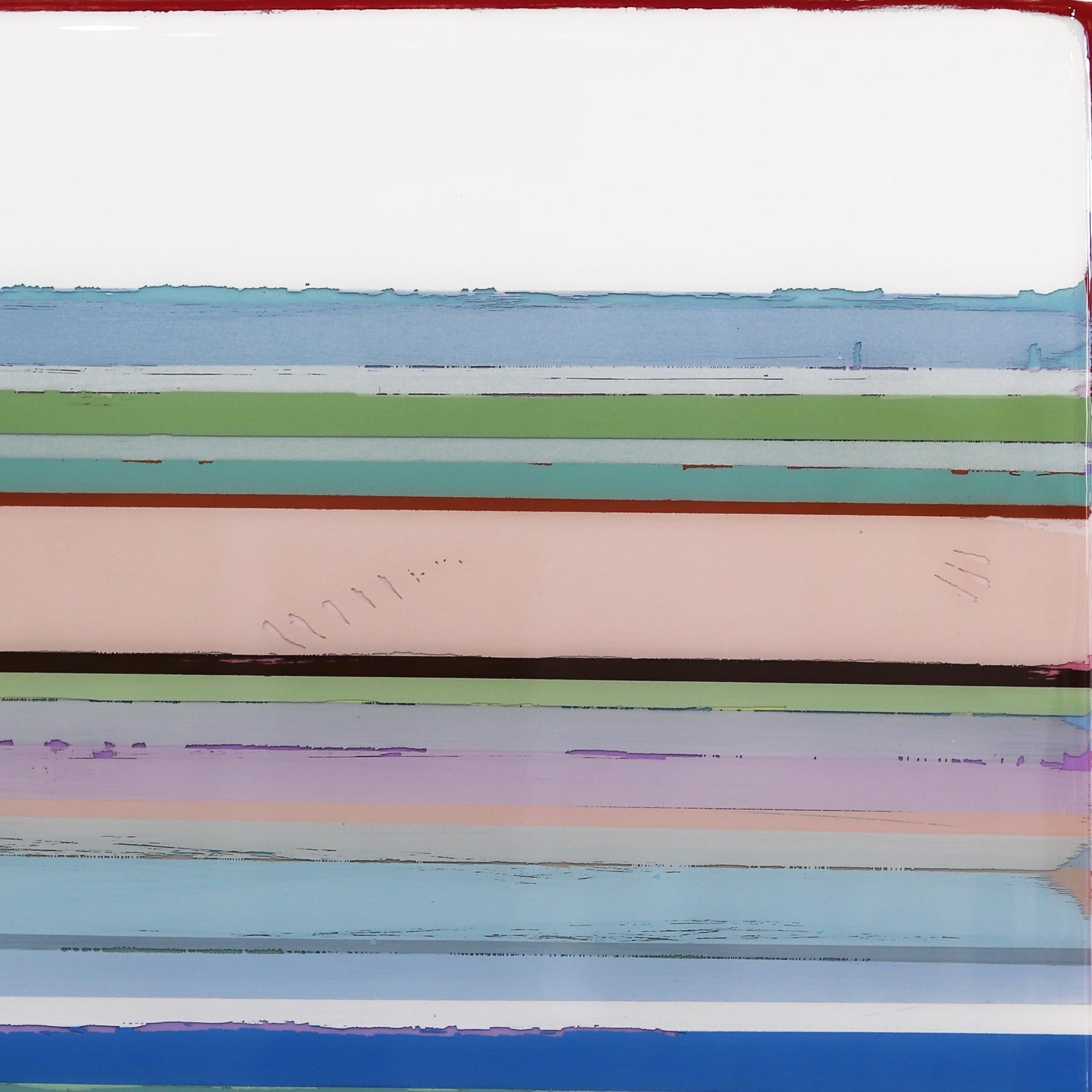 El arte mural minimalista en técnica mixta de Ricky Hunt está influido por su tumultuoso pasado, que le llevó a un cambio de paradigma en la creatividad y en la vida. Cubre el panel de madera con capas de pintura acrílica, retirando algunas capas en