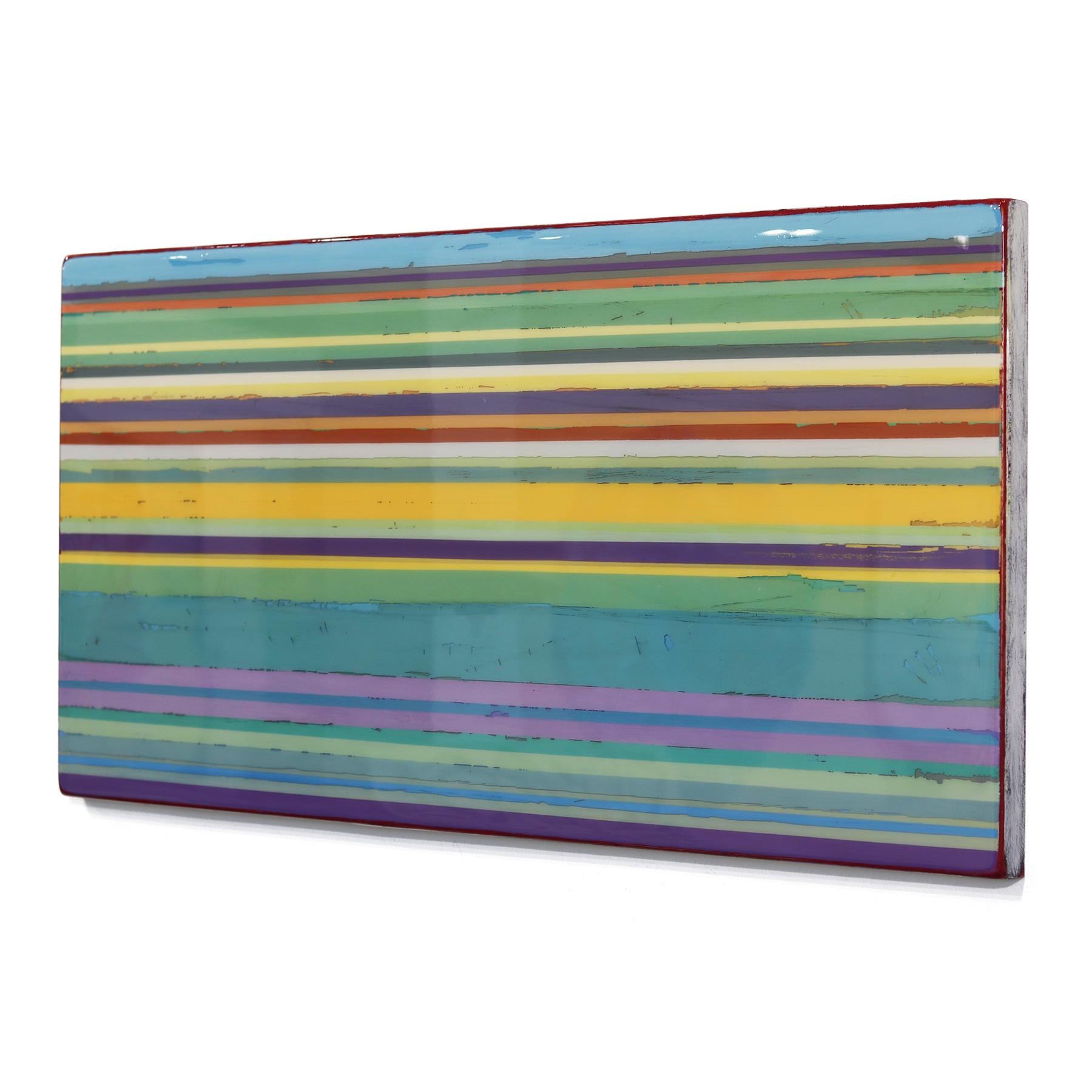 Bella Vista 3 - Opera d'arte moderna in resina a strisce colorate in acrilico - Landscape Painting Grigio di Ricky Hunt