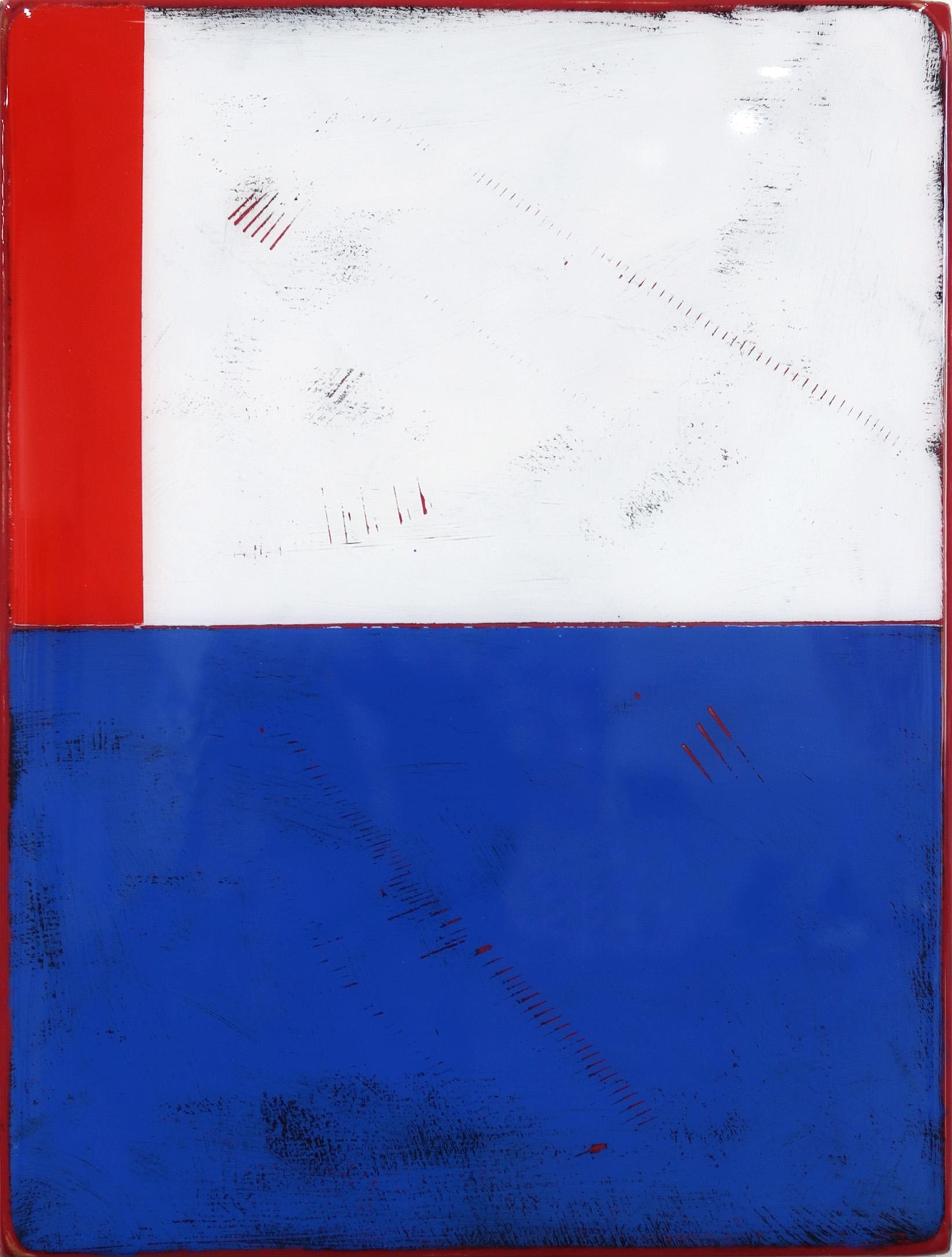 Ricky Hunt Abstract Painting - Double Vision 50 - Modern Minimalist White Blue Red Resin Artwork