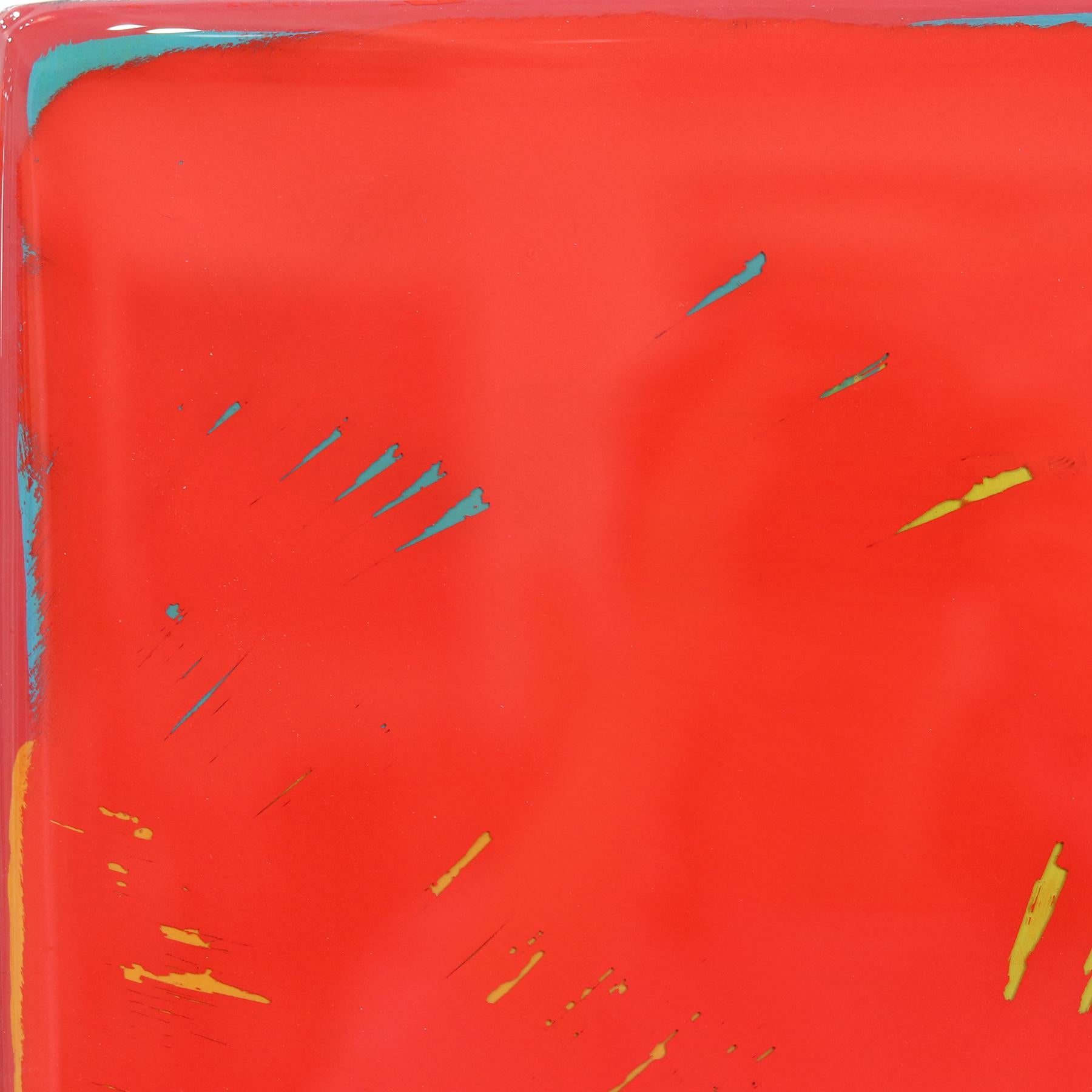 Ricky Hunt’s mixed media minimalist wall art is influenced by his tumultuous past that led to a paradigm shift in creativity and life. He covers the wood panel with layers of acrylic paint, removing some layers in the process to reveal the