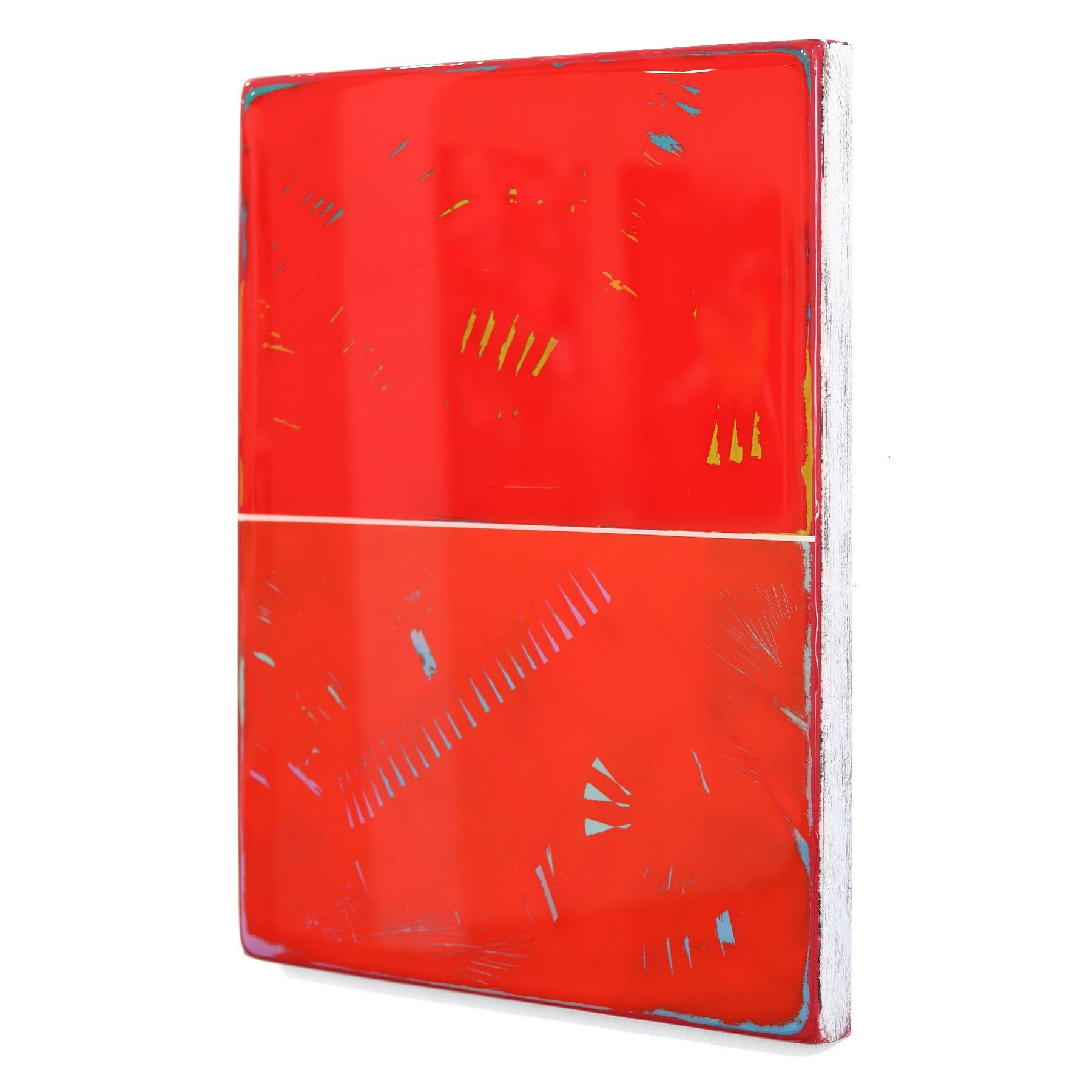 Double Vision 68 - Modern Shiny Resin Minimalist Vibrant Red Abstract Artwork For Sale 1