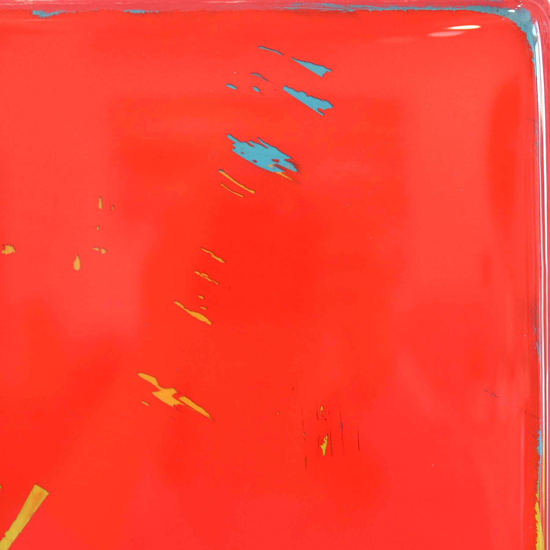 Double Vision 68 - Modern Shiny Resin Minimalist Vibrant Red Abstract Artwork For Sale 2