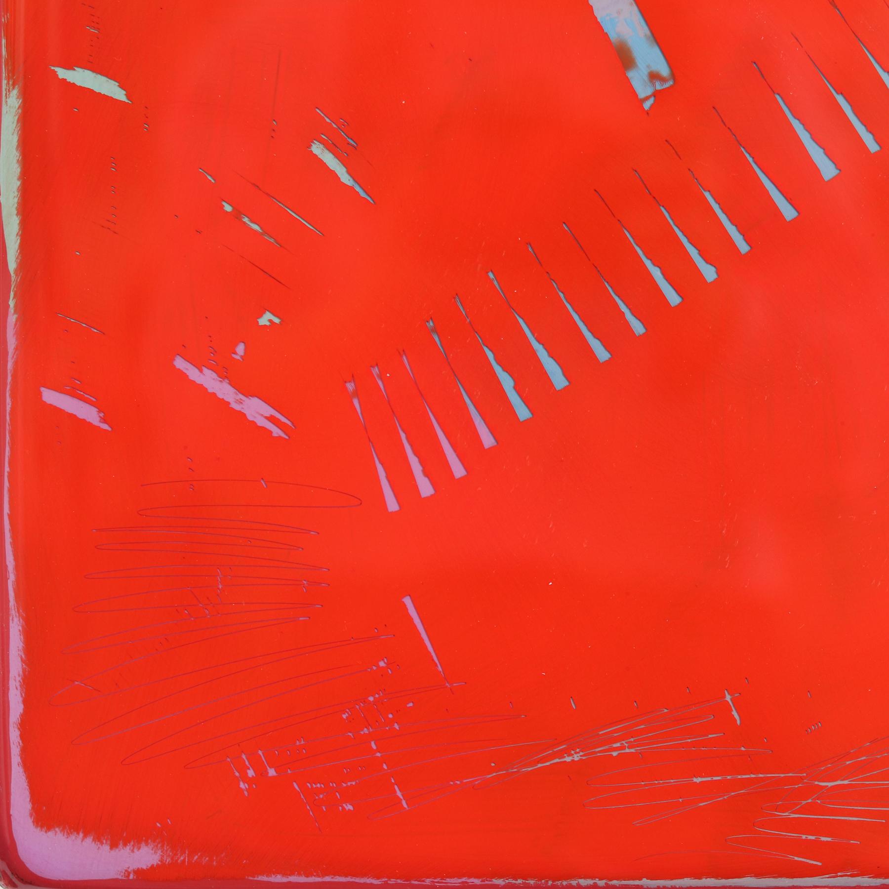 Double Vision 68 - Modern Shiny Resin Minimalist Vibrant Red Abstract Artwork For Sale 4