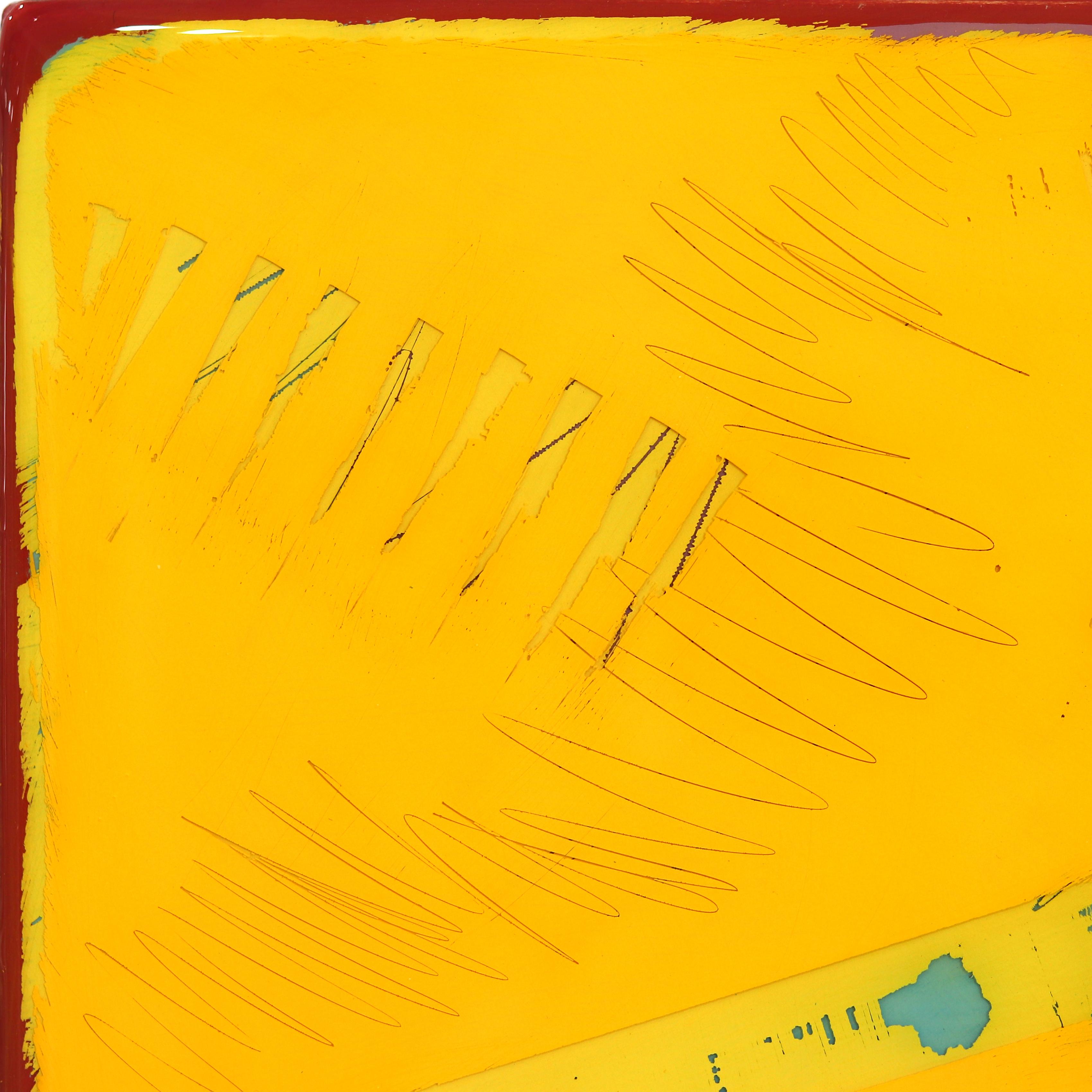 Double Vision 69 - Modern Shiny Resin Minimalist Vibrant Yellow Abstract Art For Sale 1