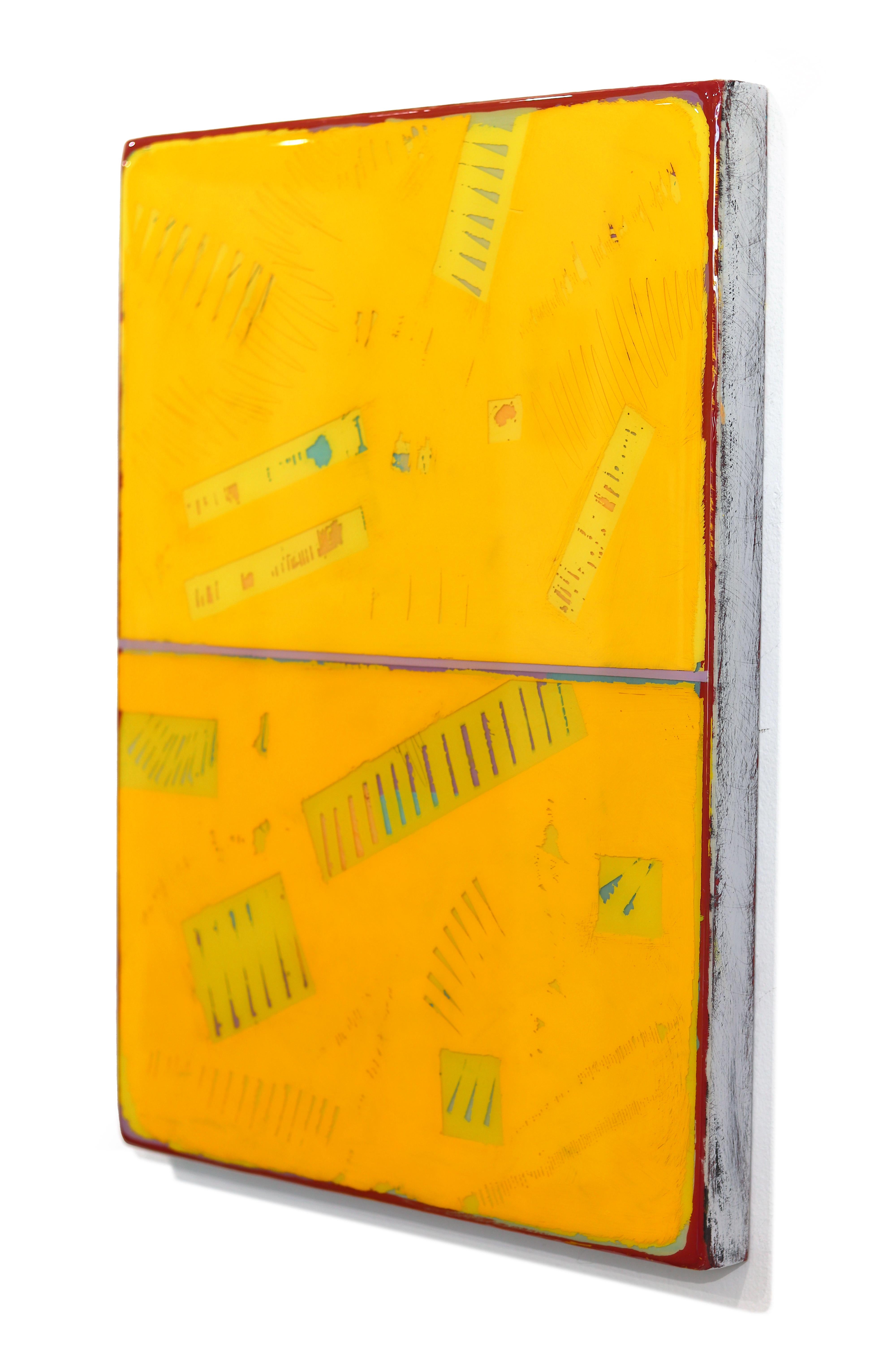 Double Vision 69 - Modern Shiny Resin Minimalist Vibrant Yellow Abstract Art For Sale 2
