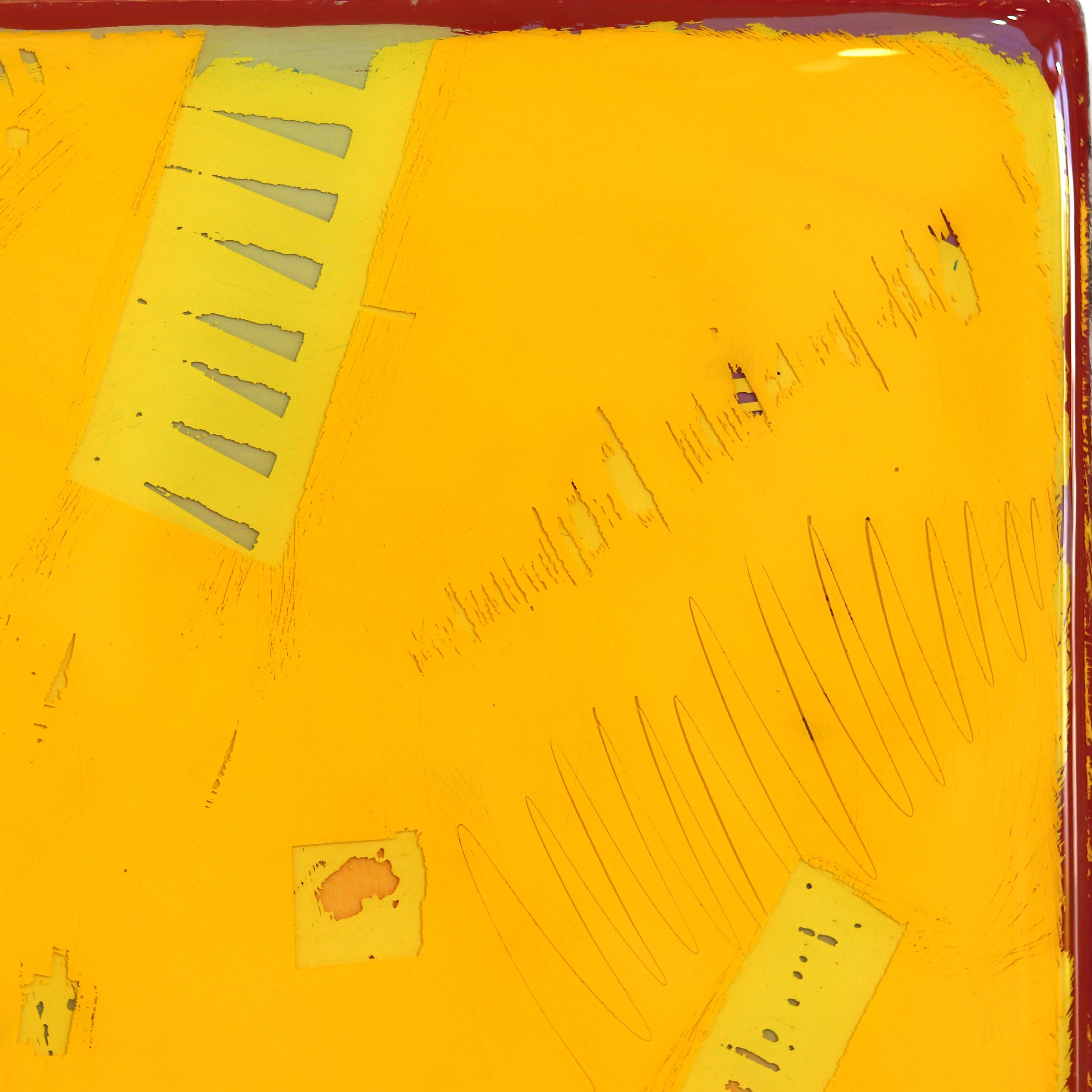 Double Vision 69 - Modern Shiny Resin Minimalist Vibrant Yellow Abstract Art For Sale 3