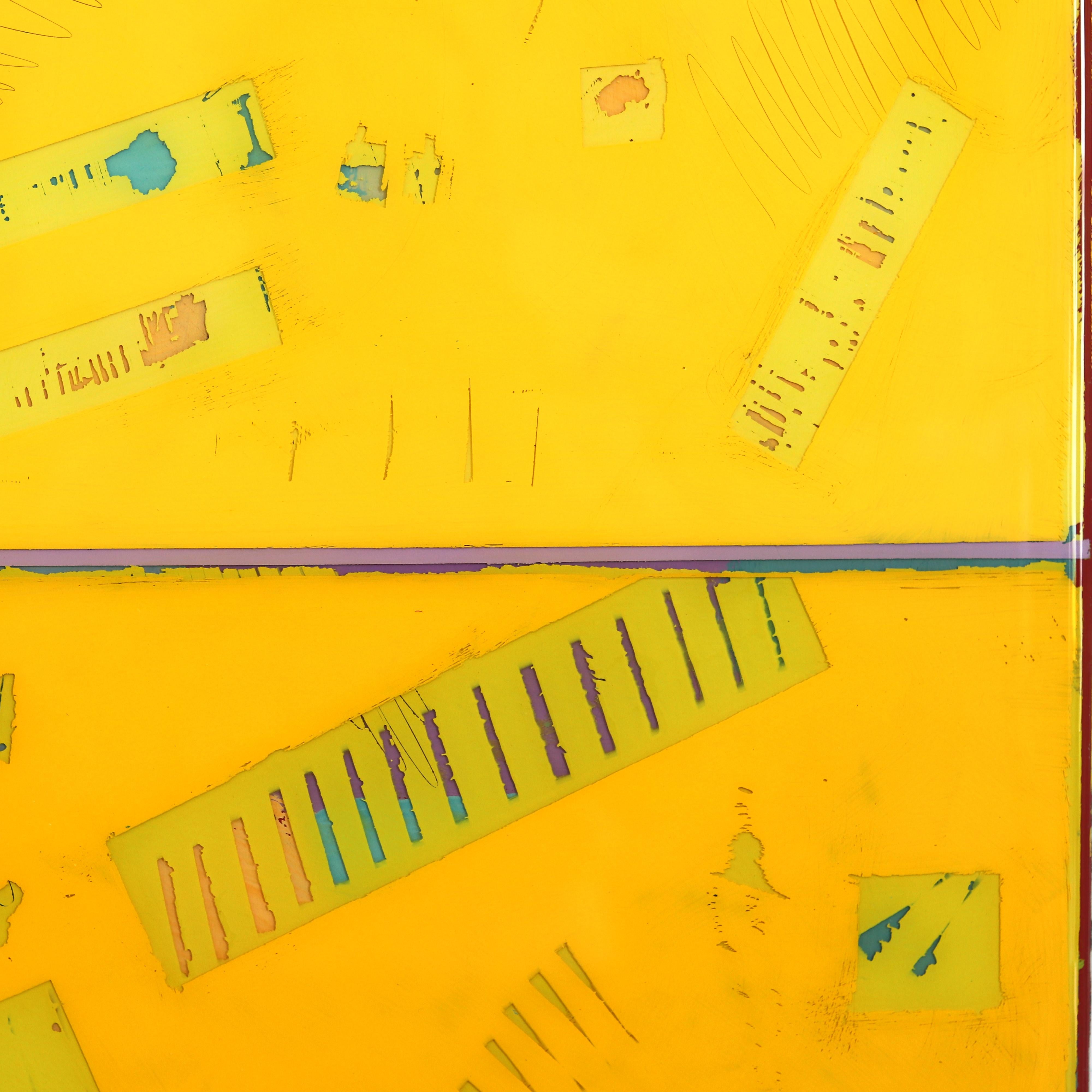 Double Vision 69 - Modern Shiny Resin Minimalist Vibrant Yellow Abstract Art For Sale 5