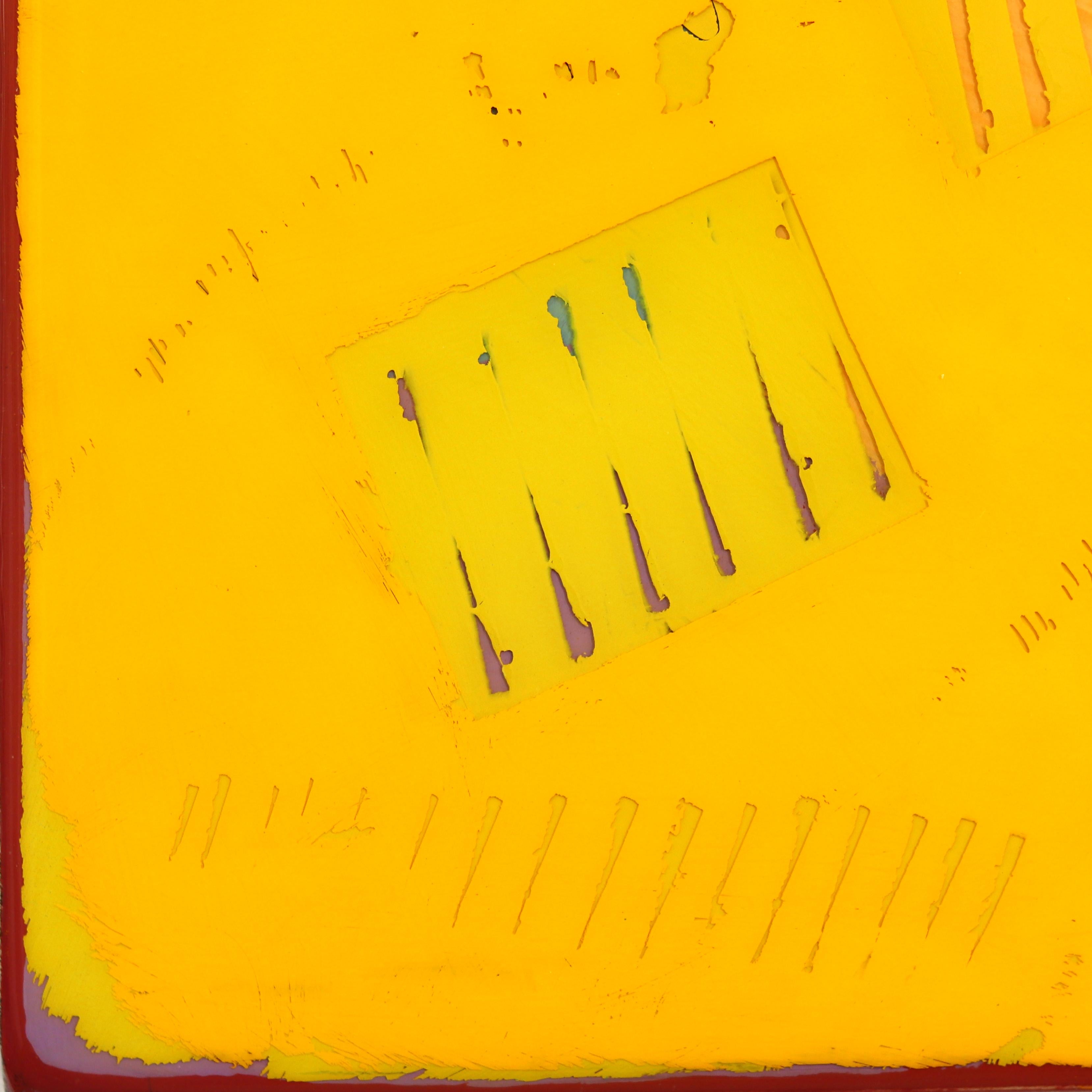 Double Vision 69 - Modern Shiny Resin Minimalist Vibrant Yellow Abstract Art For Sale 6