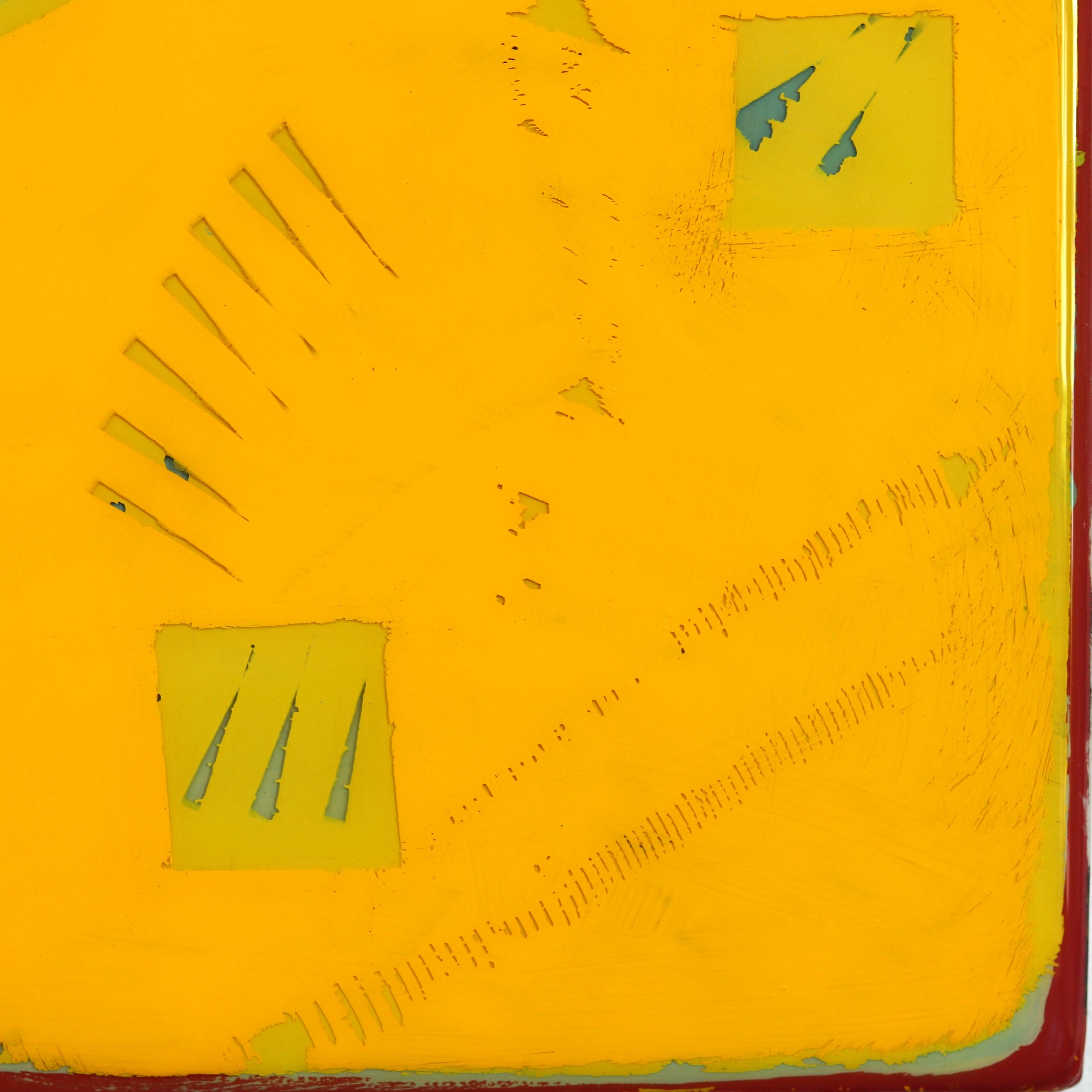 Double Vision 69 - Modern Shiny Resin Minimalist Vibrant Yellow Abstract Art For Sale 7