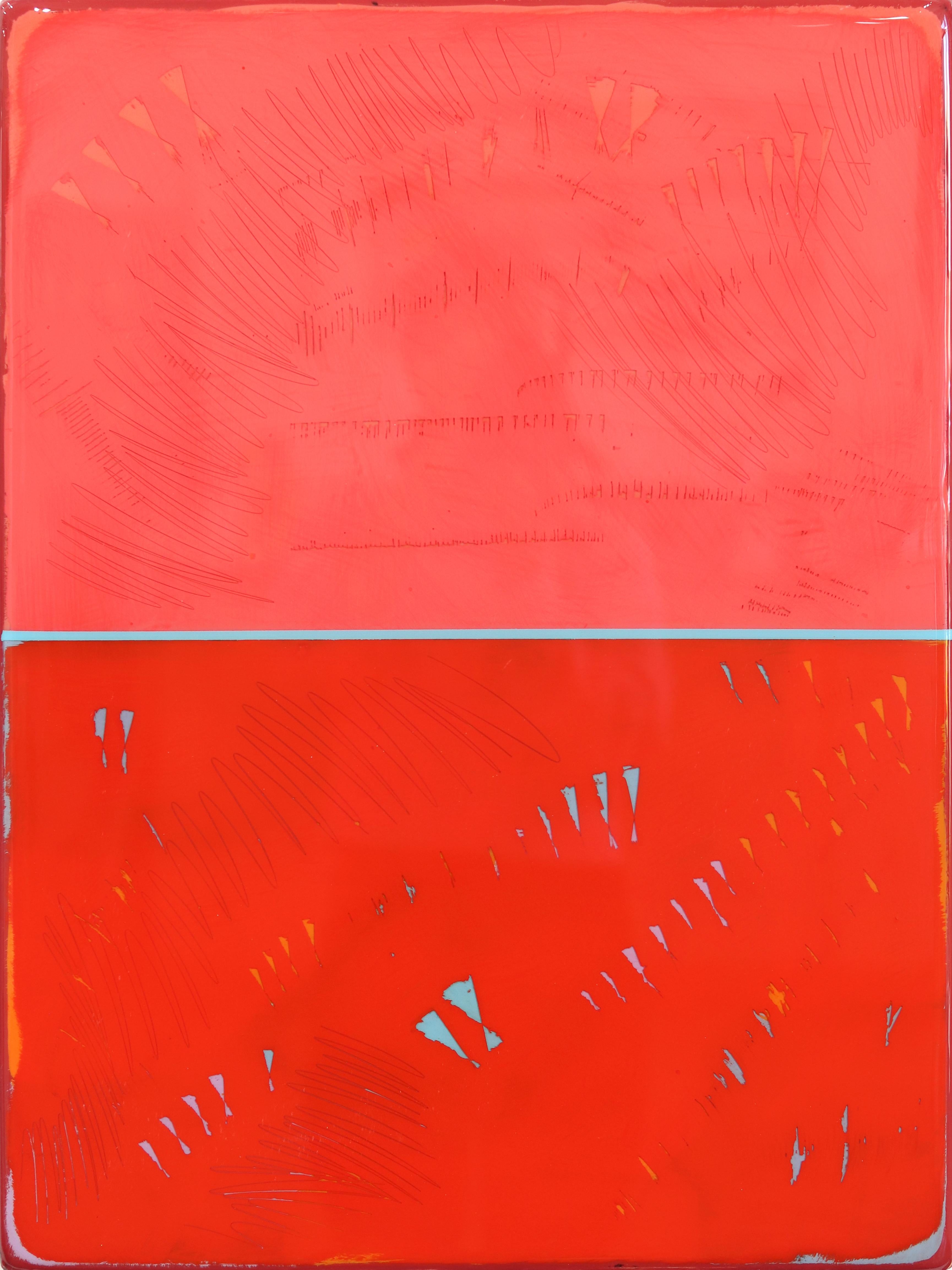 Ricky Hunt Abstract Painting - Double Vision 70 - Modern Shiny Resin Minimalist Vibrant Red Abstract Artwork