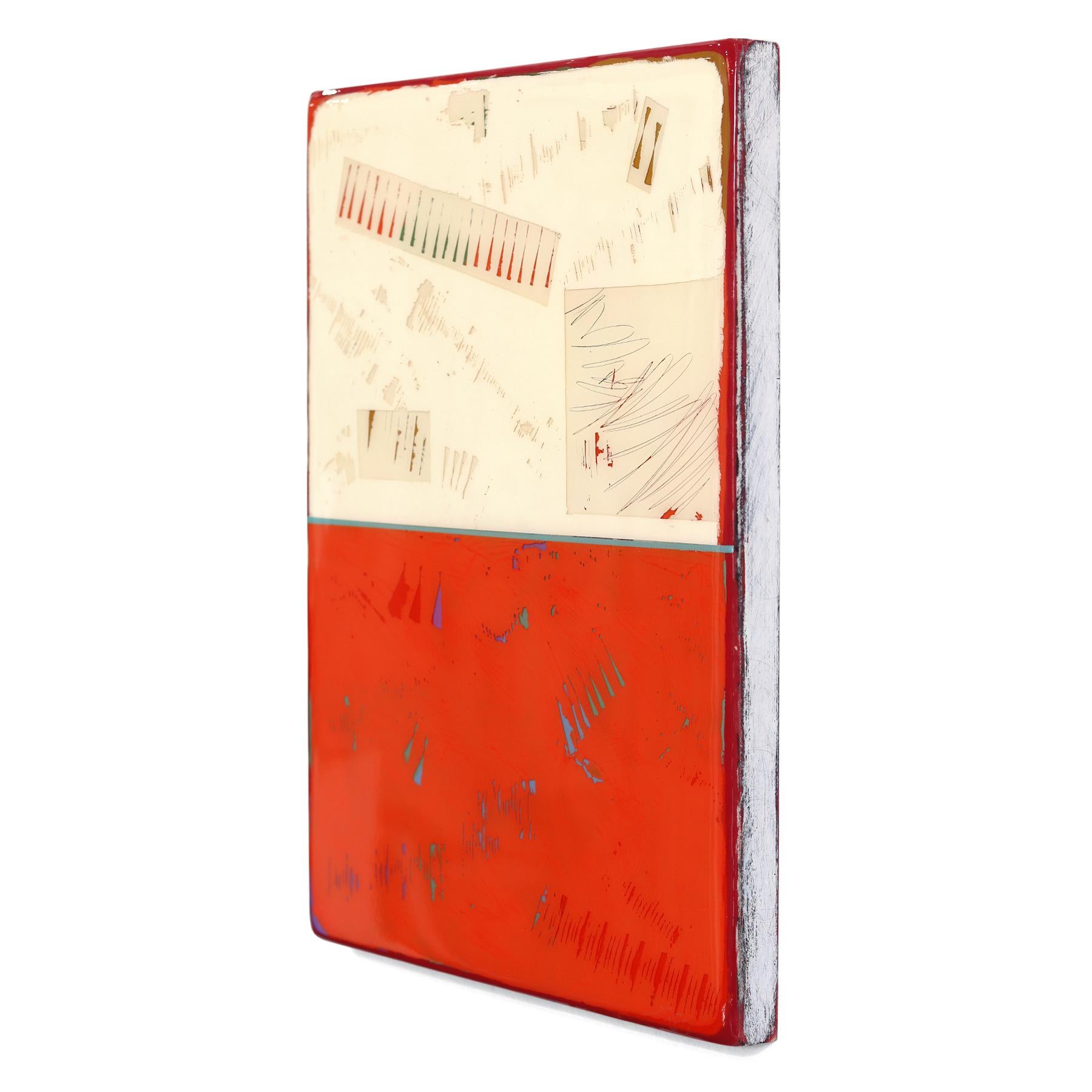 Double Vision 72 - Modern Shiny Resin Minimalist Vibrant Red Two Tone Artwork For Sale 1