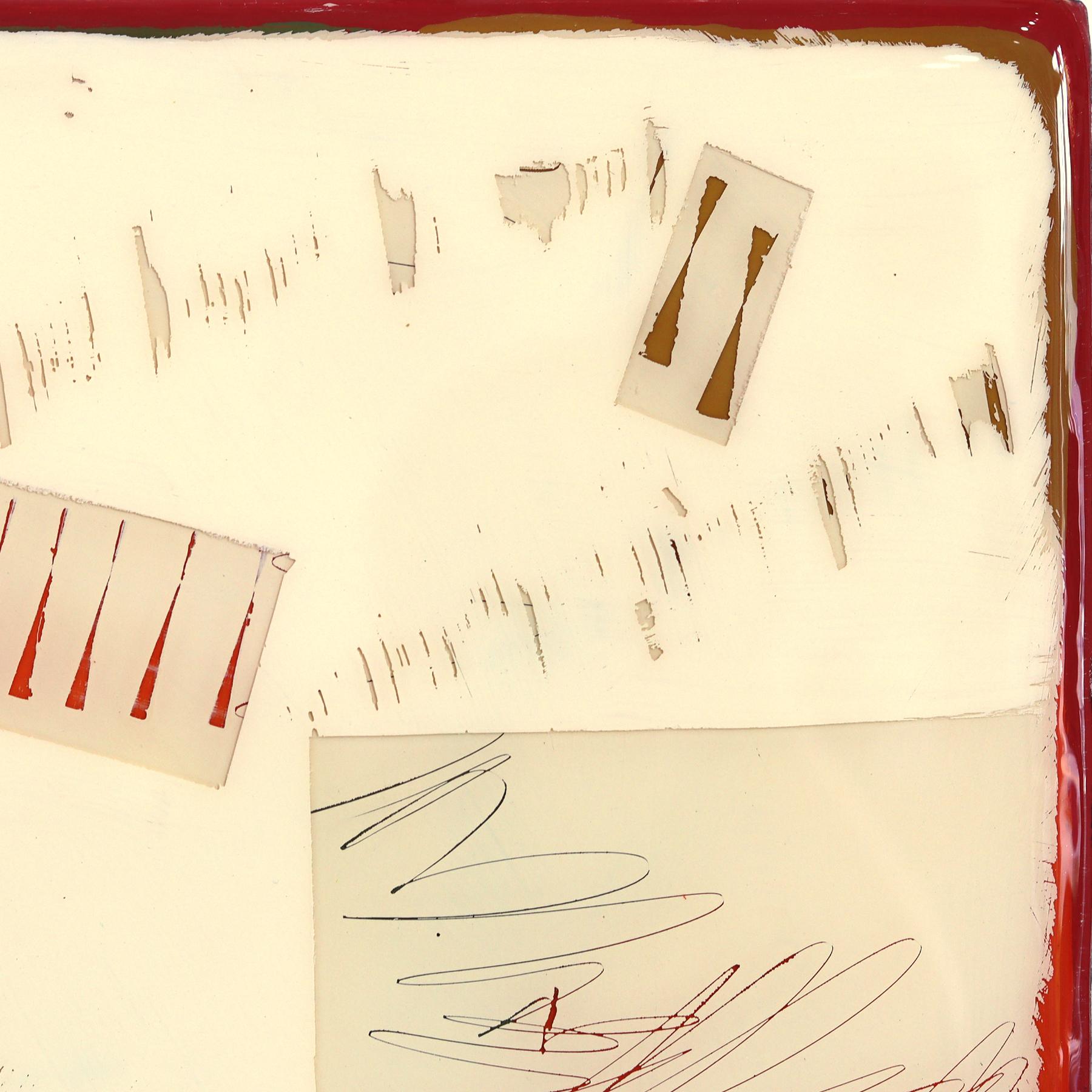 Double Vision 72 - Modern Shiny Resin Minimalist Vibrant Red Two Tone Artwork For Sale 2