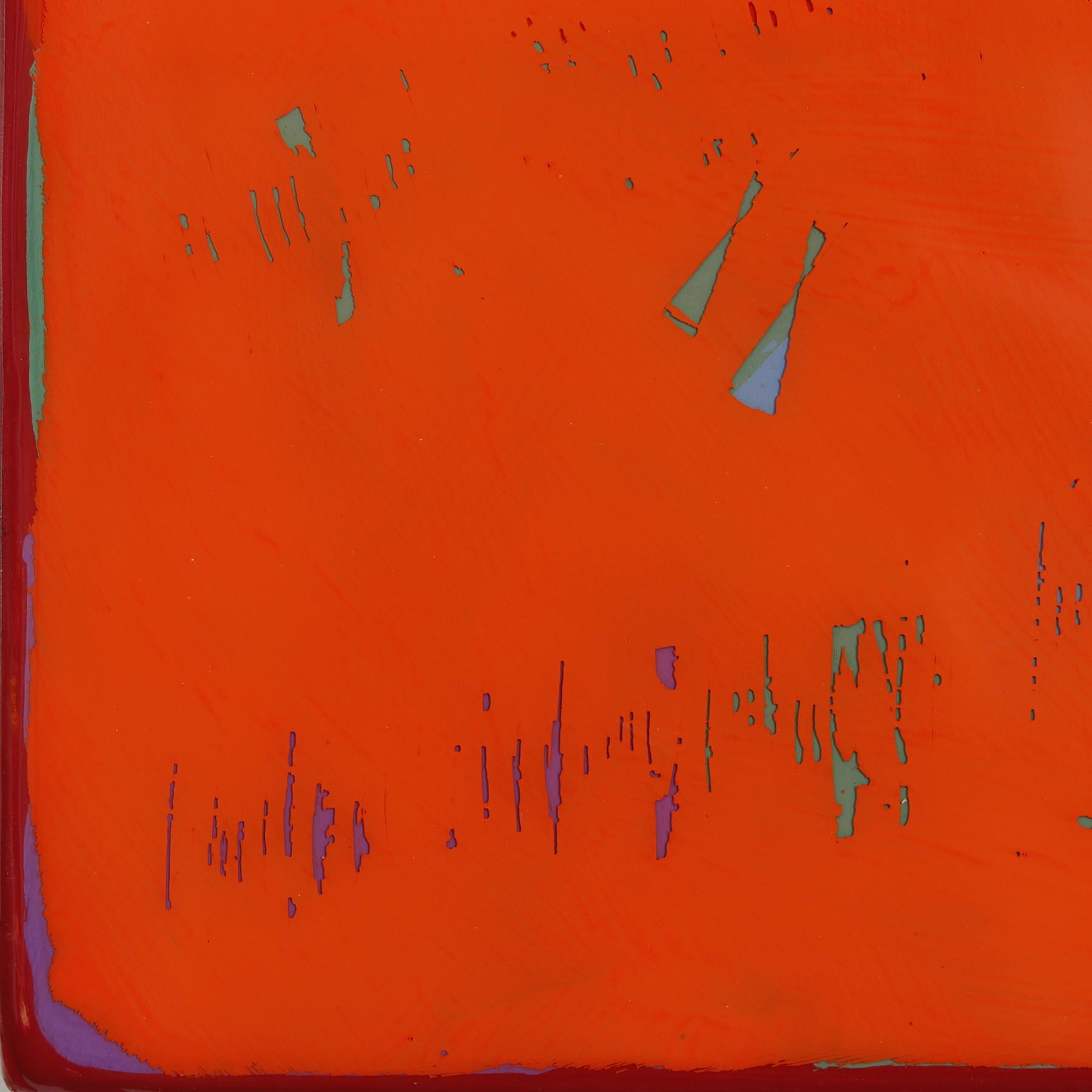 Double Vision 72 - Modern Shiny Resin Minimalist Vibrant Red Two Tone Artwork For Sale 4