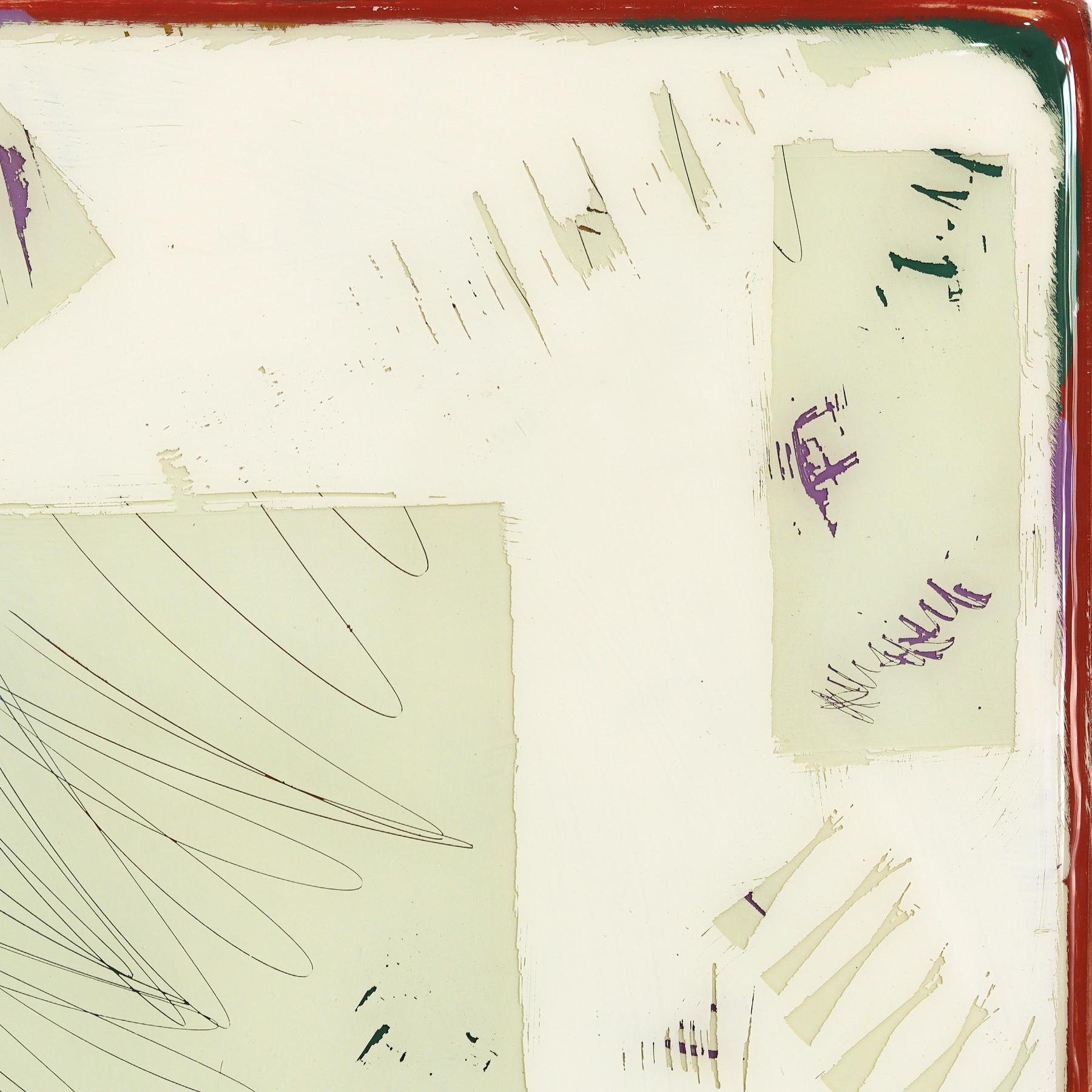 Double Vision 73 - Modern Shiny Resin Minimalist Dark Green Abstract Artwork For Sale 3