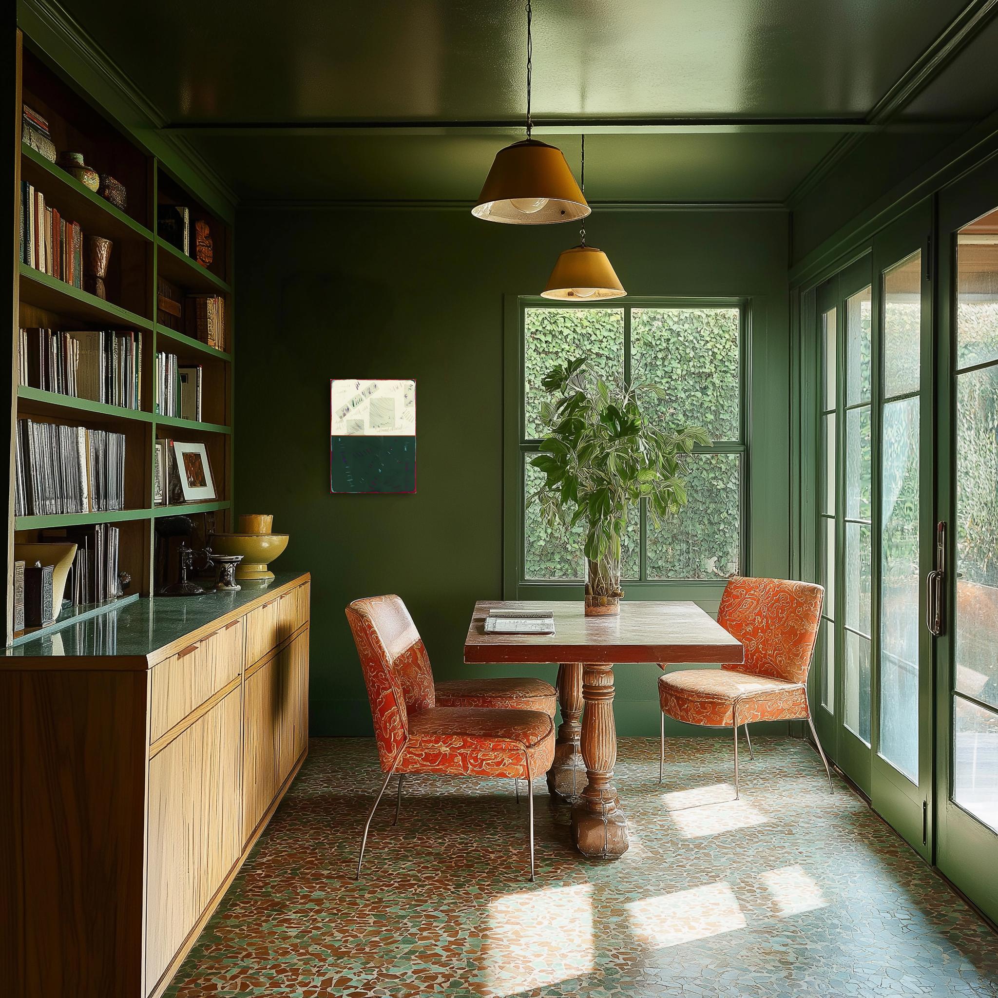 Double Vision 73 - Modern Shiny Resin Minimalist Dark Green Abstract Artwork For Sale 4