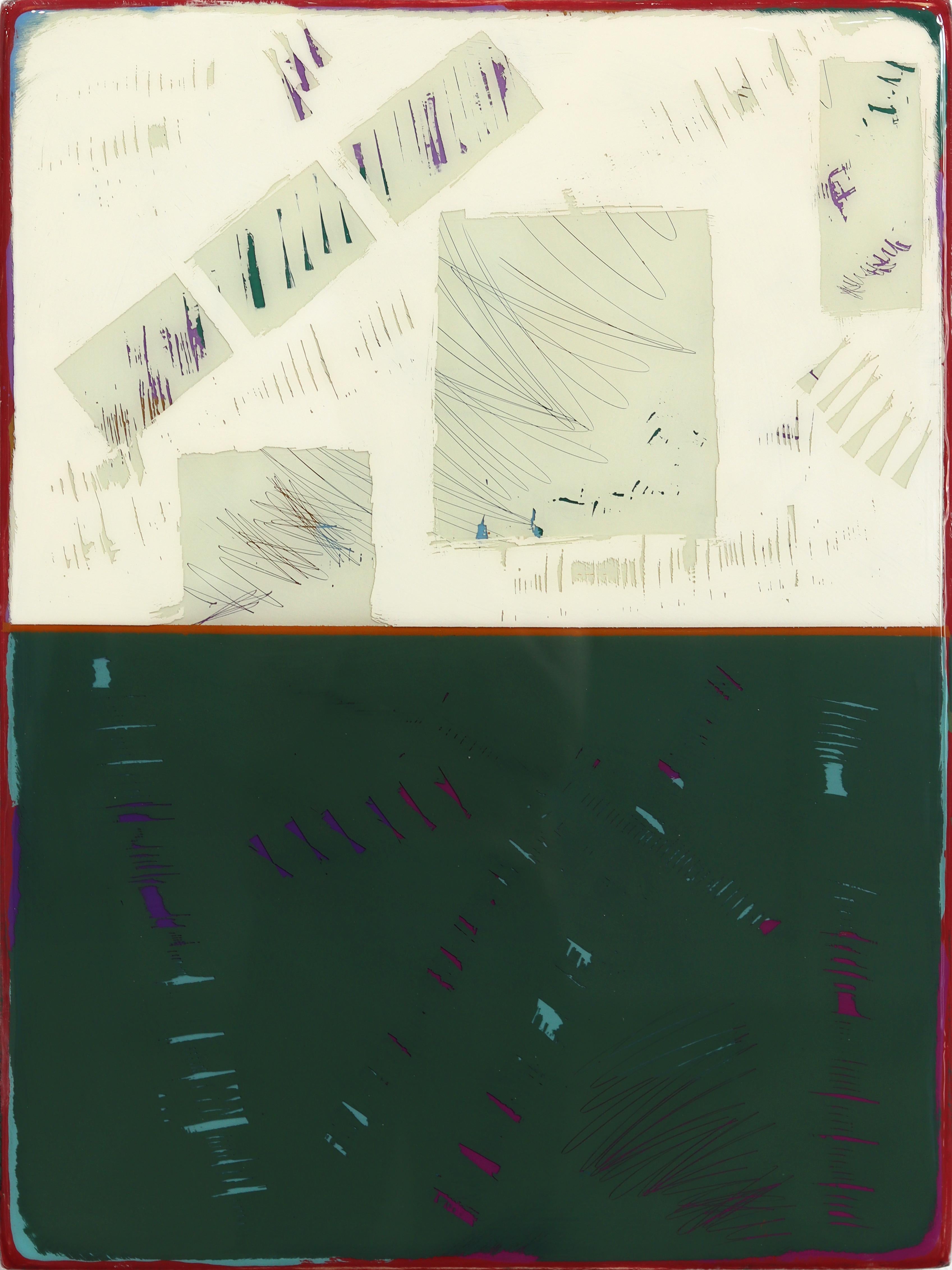 Double Vision 73 - Modern Shiny Resin Minimalist Dark Green Abstract Artwork