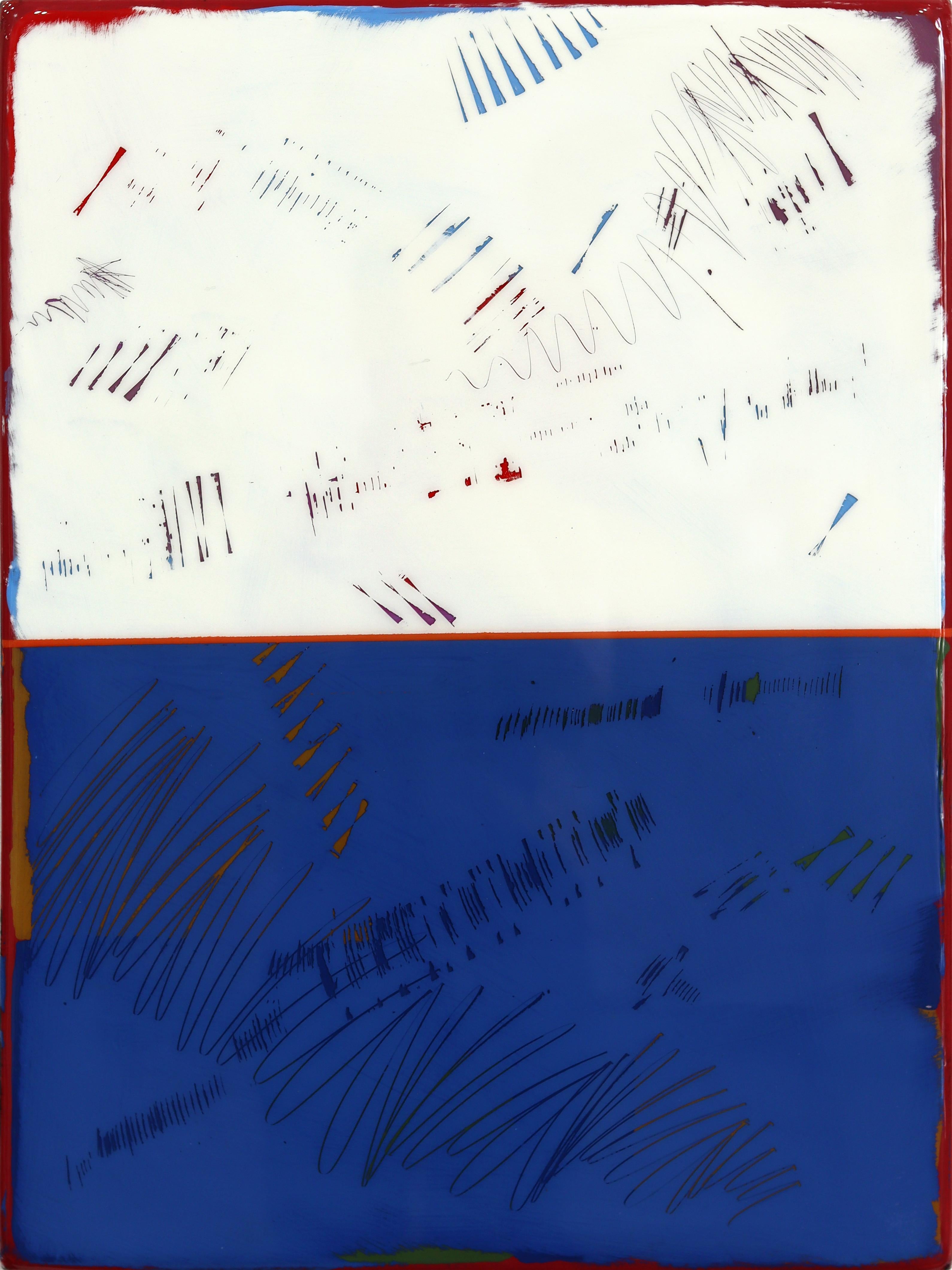 Abstract Painting Ricky Hunt - Double Vision 74 - Modern Shiny Resin Minimalist Blue 
White Dual Tone Artwork