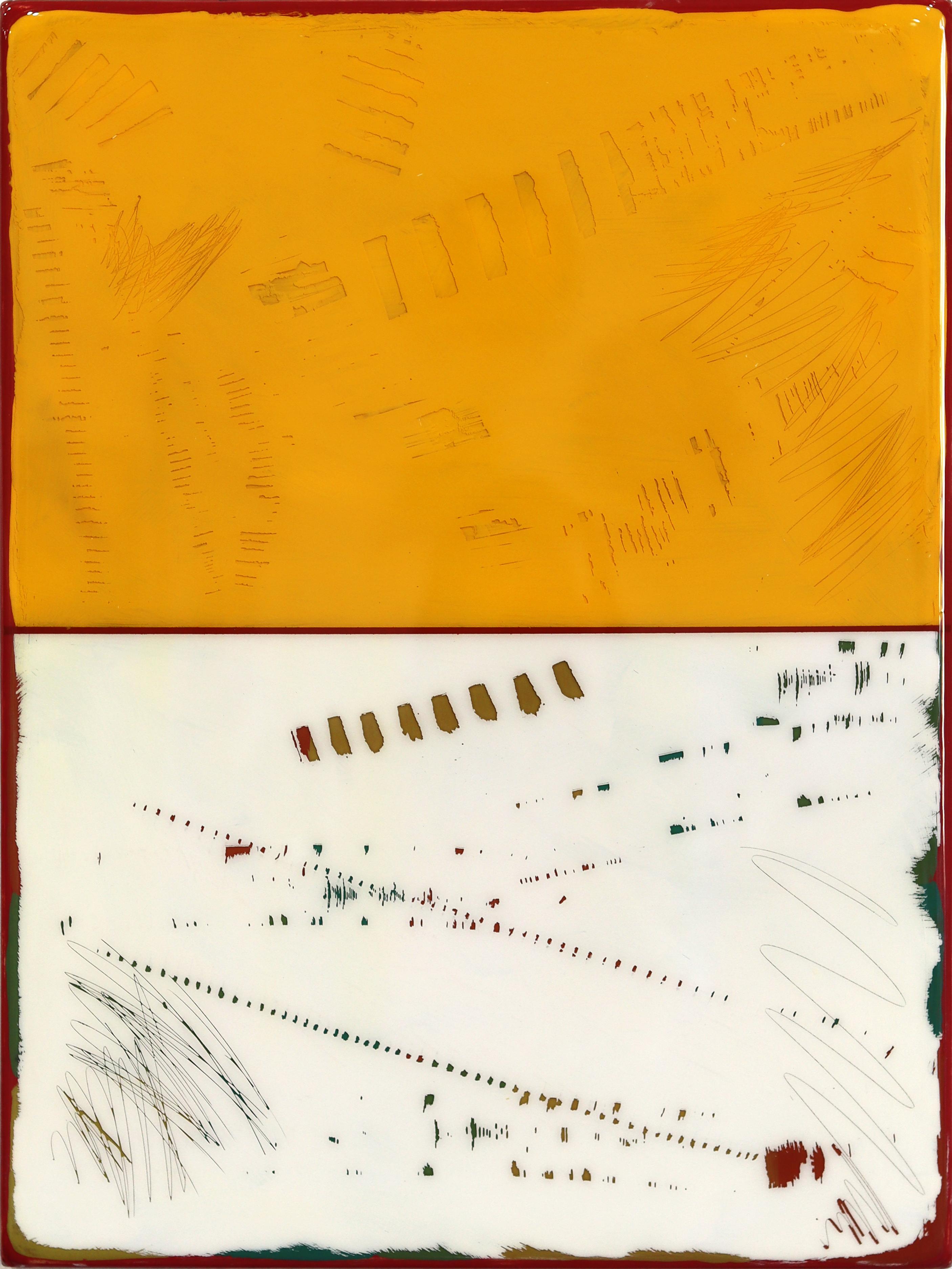 Double Vision 75 - Modern Shiny Resin Minimalist Yellow White Dual Tone Artwork - Mixed Media Art by Ricky Hunt