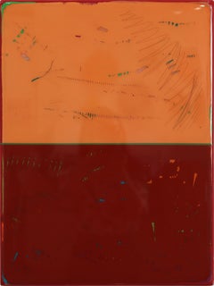 Double Vision 76 - Obra de Arte Moderna de Resina Brillante Minimalista de Doble Tono Rojo Naranja