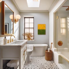 Double Vision 78 - Oeuvre d'art moderne en résine brillante, minimaliste, jaune, vert et bicolore