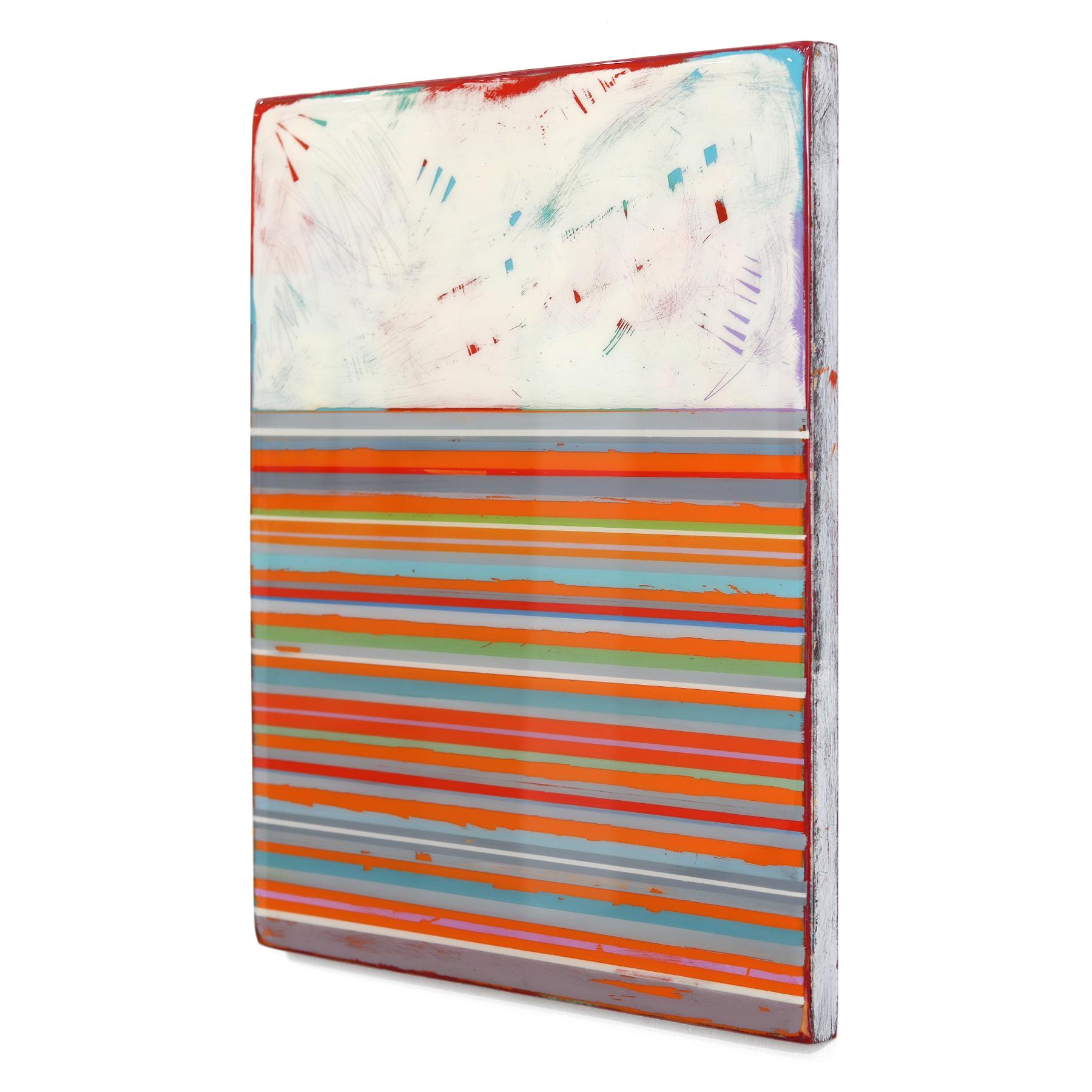 Fuego 16 - Minimalist Colorful Striped Modern Abstract Acrylic Resin Artwork - Gray Abstract Painting by Ricky Hunt
