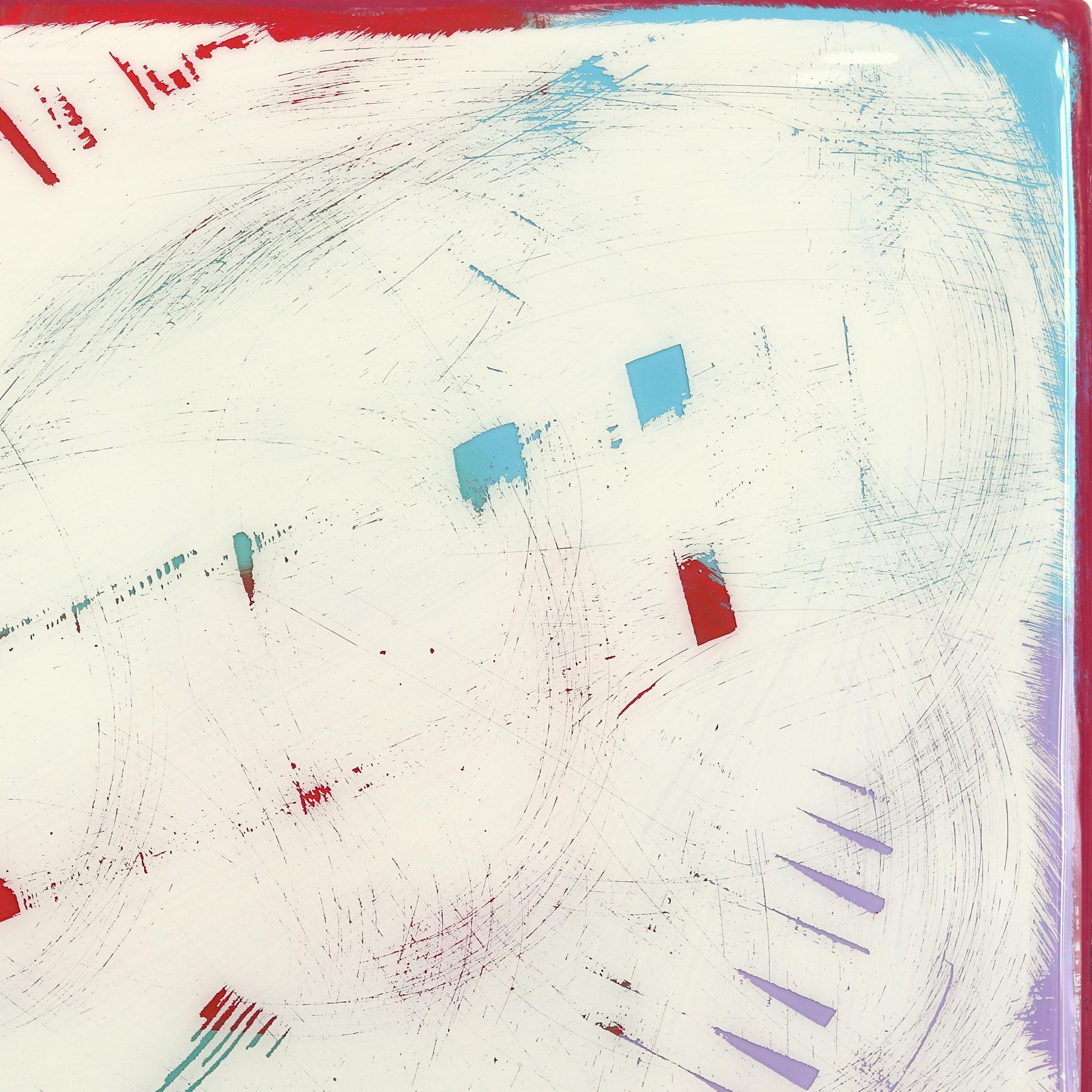 Ricky Hunt’s mixed media minimalist wall art is influenced by his tumultuous past that led to a paradigm shift in creativity and life. He covers the wood panel with layers of acrylic paint, removing some layers in the process to reveal the