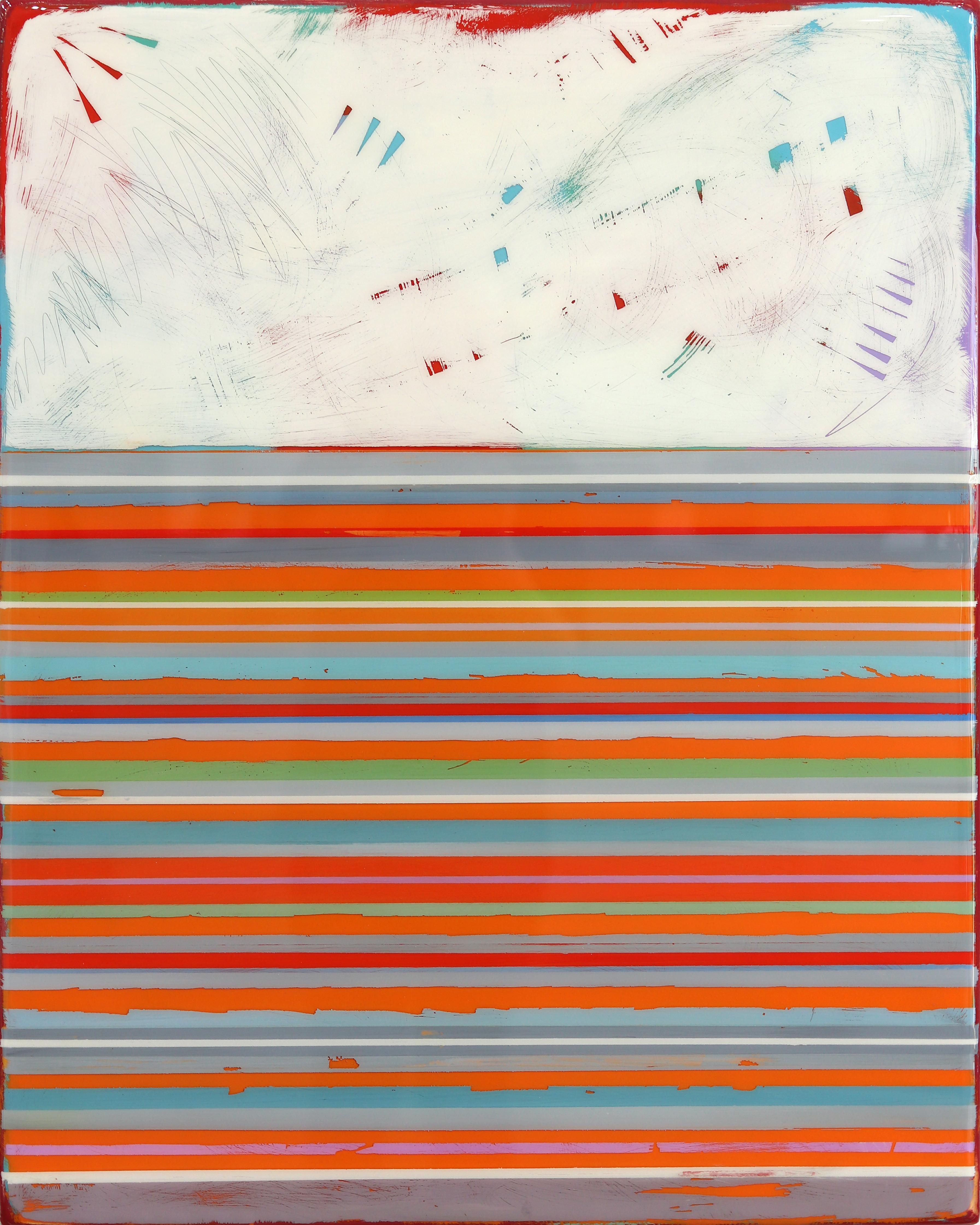 Fuego 16 - Opera d'arte astratta minimalista a strisce colorate e moderna in resina acrilica