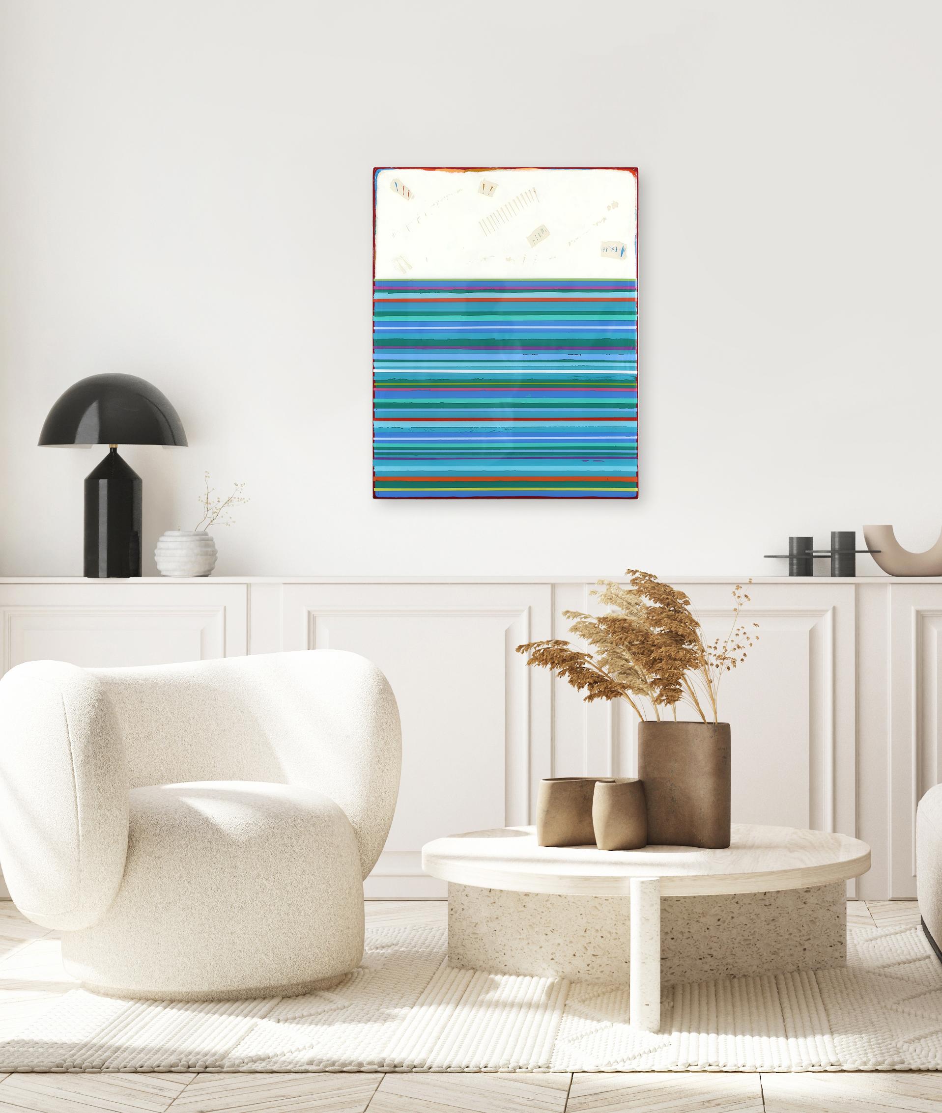 Fuego 8 - Resina Moderna Obra de Arte Minimalista de Rayas Azules - Mixed Media Art Moderno de Ricky Hunt