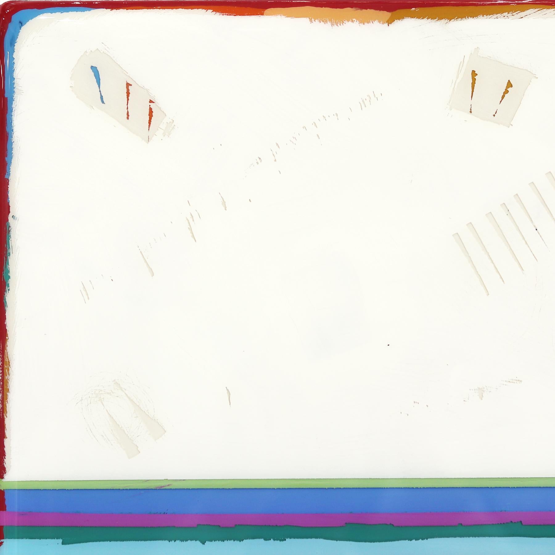 El arte mural minimalista en técnica mixta de Ricky Hunt está influido por su tumultuoso pasado, que le llevó a un cambio de paradigma en la creatividad y en la vida. Cubre el panel de madera con capas de pintura acrílica, retirando algunas capas en