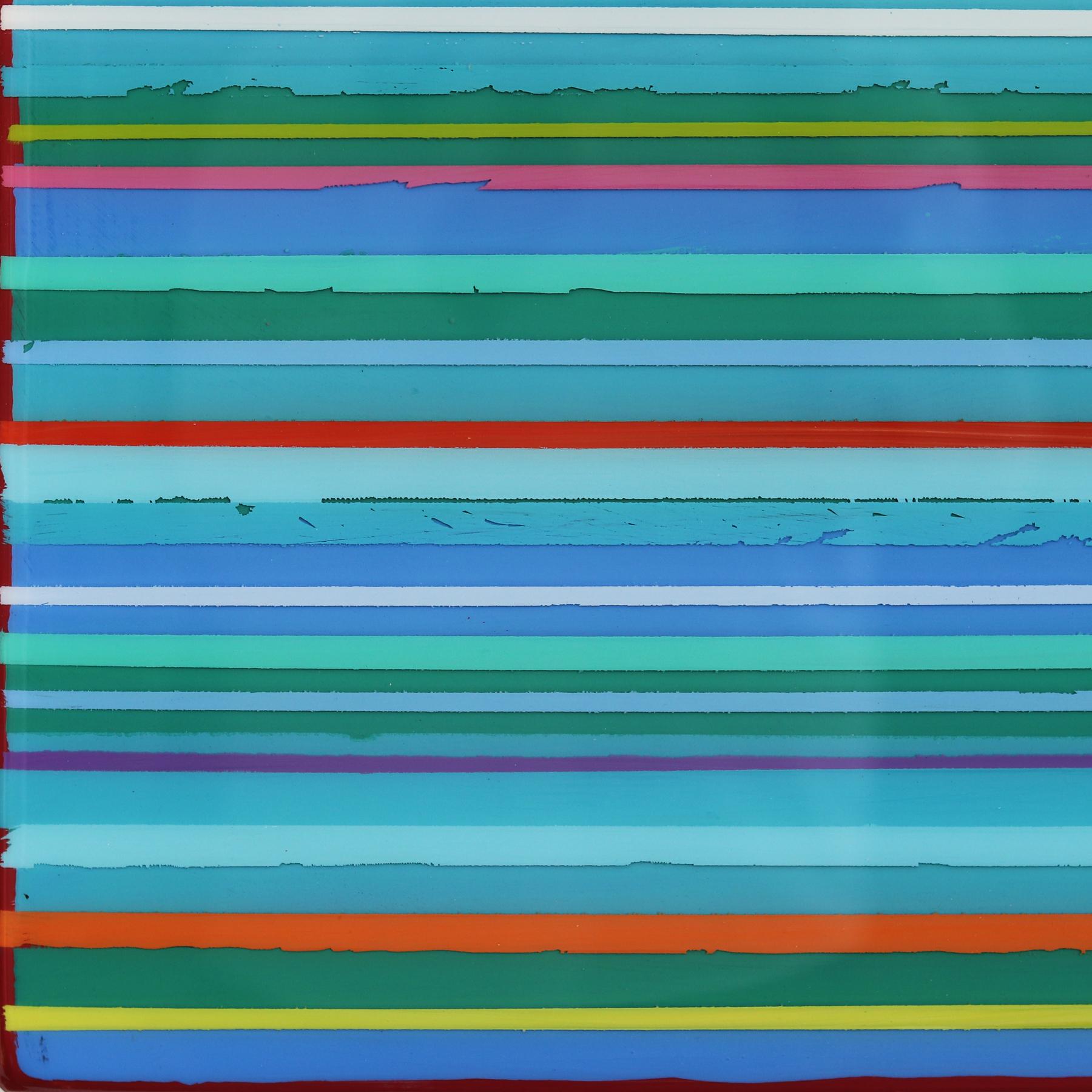 Fuego 8 - Resina Moderna Obra de Arte Minimalista de Rayas Azules en venta 4