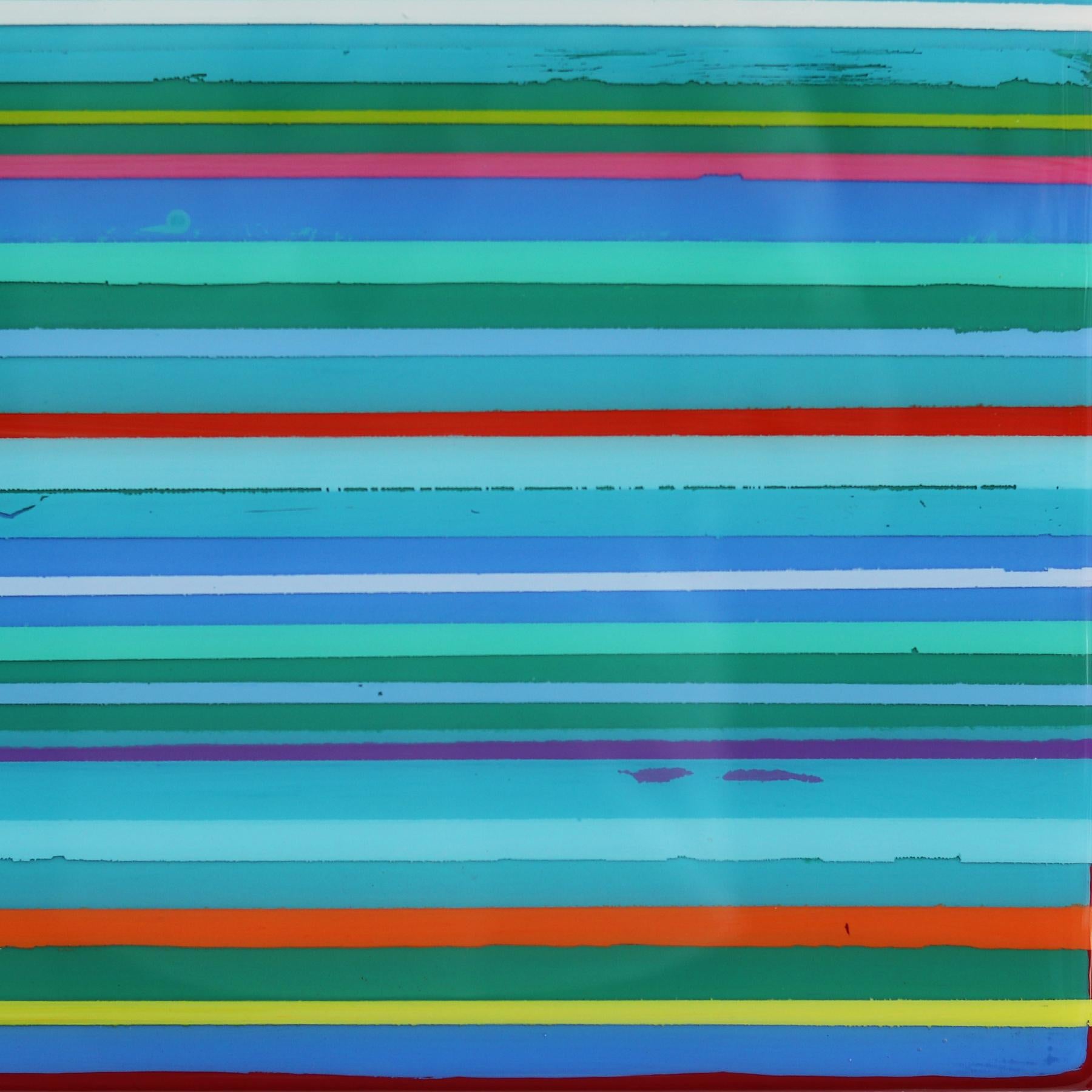 Fuego 8 - Resina Moderna Obra de Arte Minimalista de Rayas Azules en venta 5
