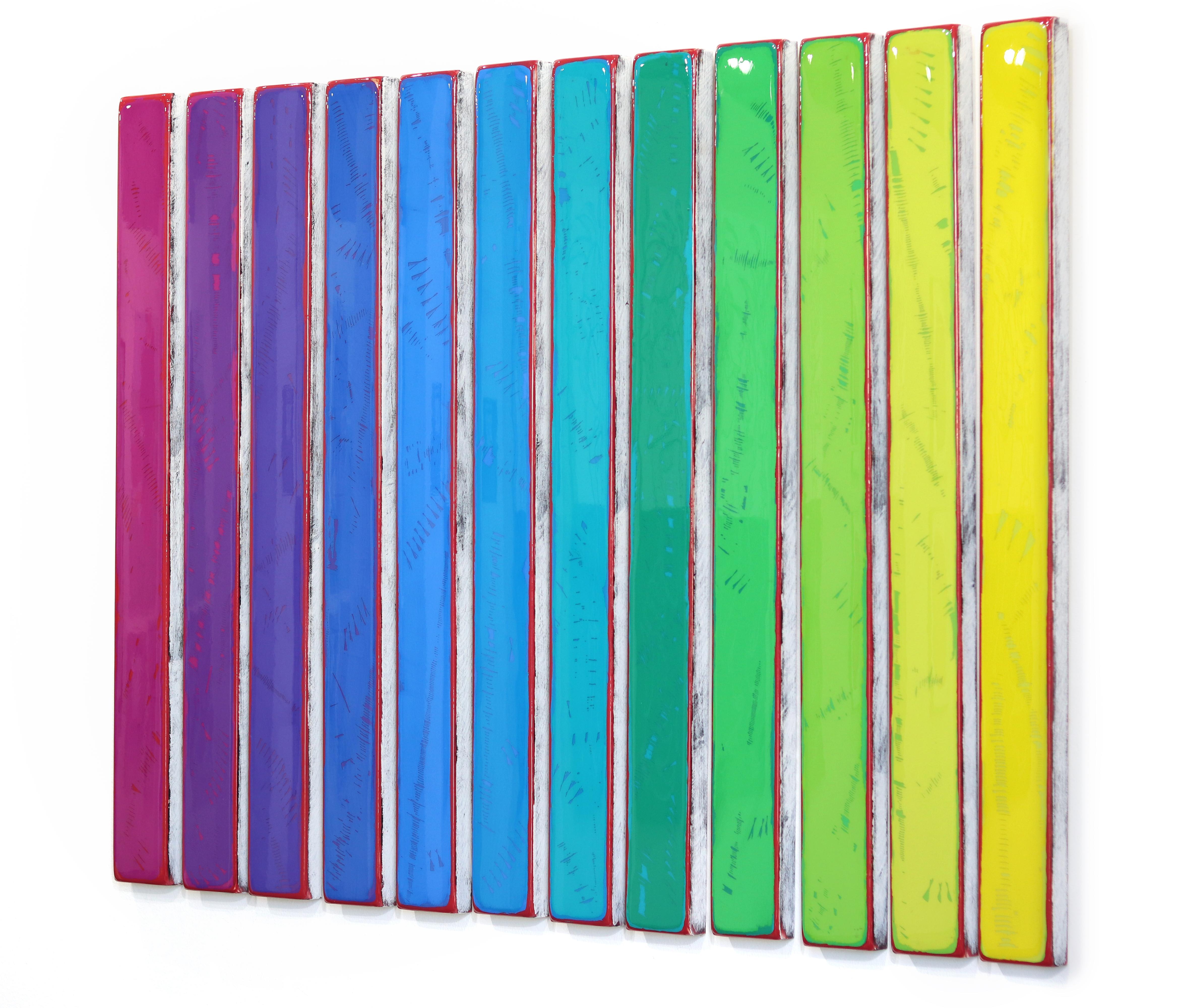 Gamut Wave 10 - Résine moderne minimaliste arc-en-ciel vibrant 12 panneaux art abstrait en vente 1