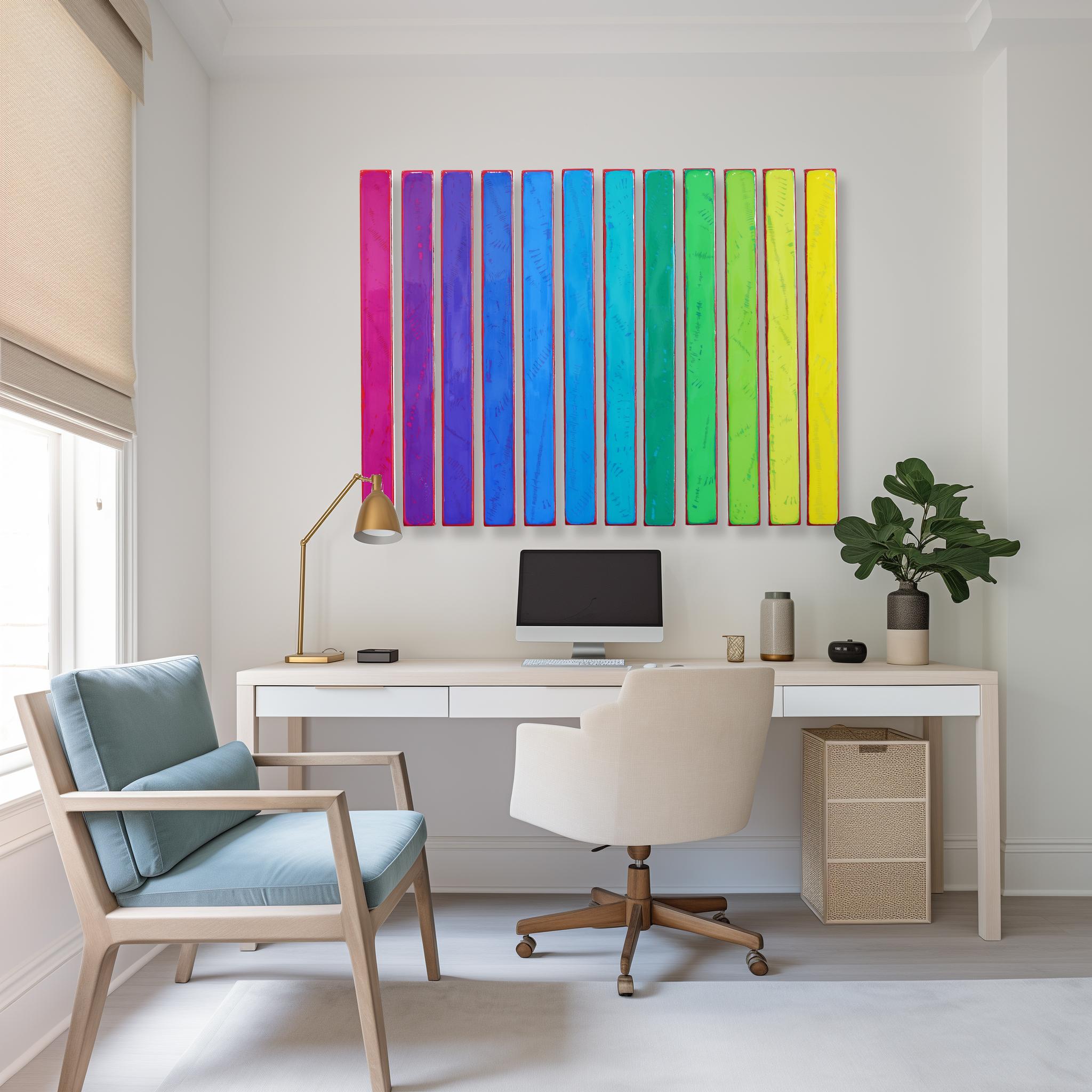 Gamut Wave 10 - Résine moderne minimaliste arc-en-ciel vibrant 12 panneaux art abstrait en vente 3