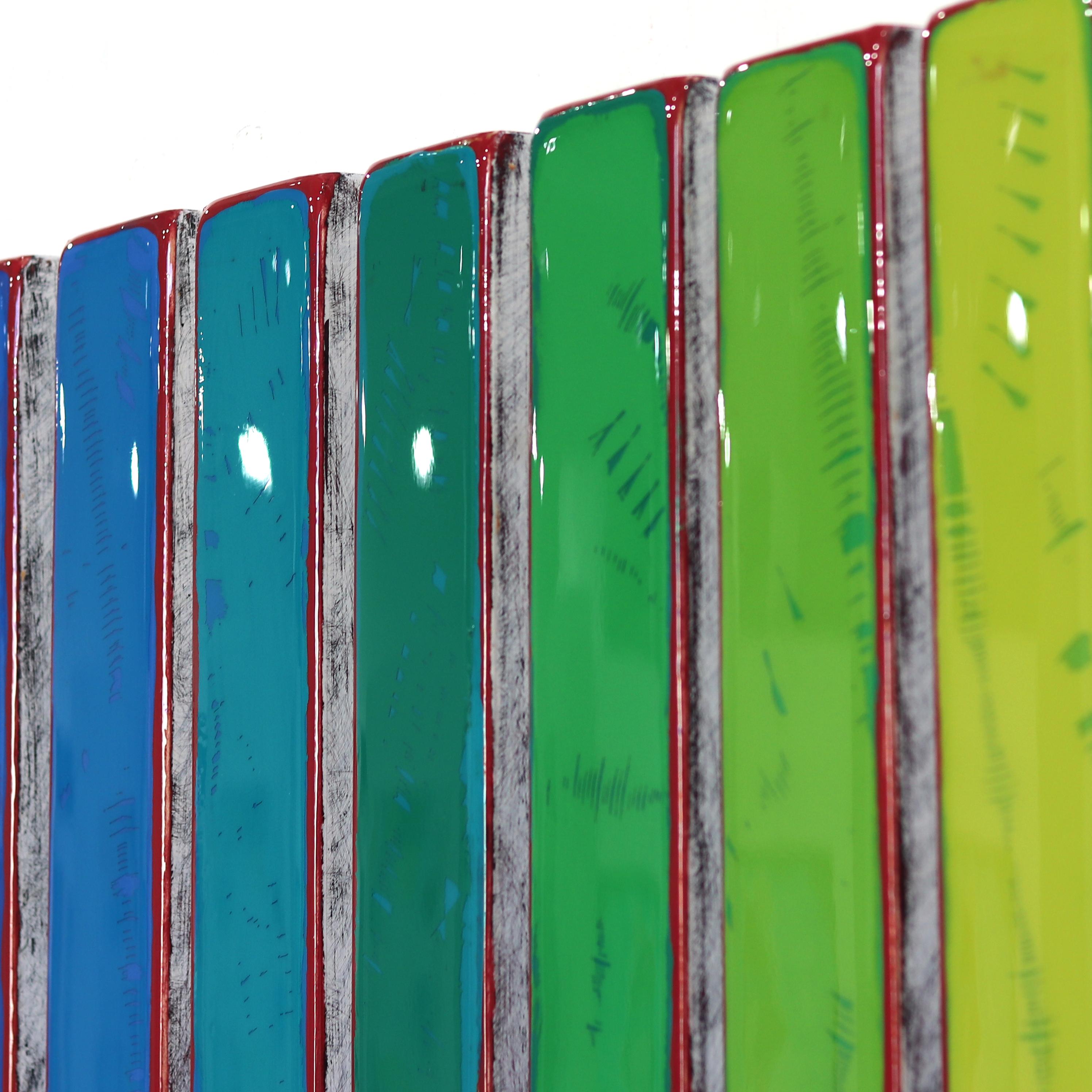 Gamut Wave 10 - Résine moderne minimaliste arc-en-ciel vibrant 12 panneaux art abstrait en vente 6