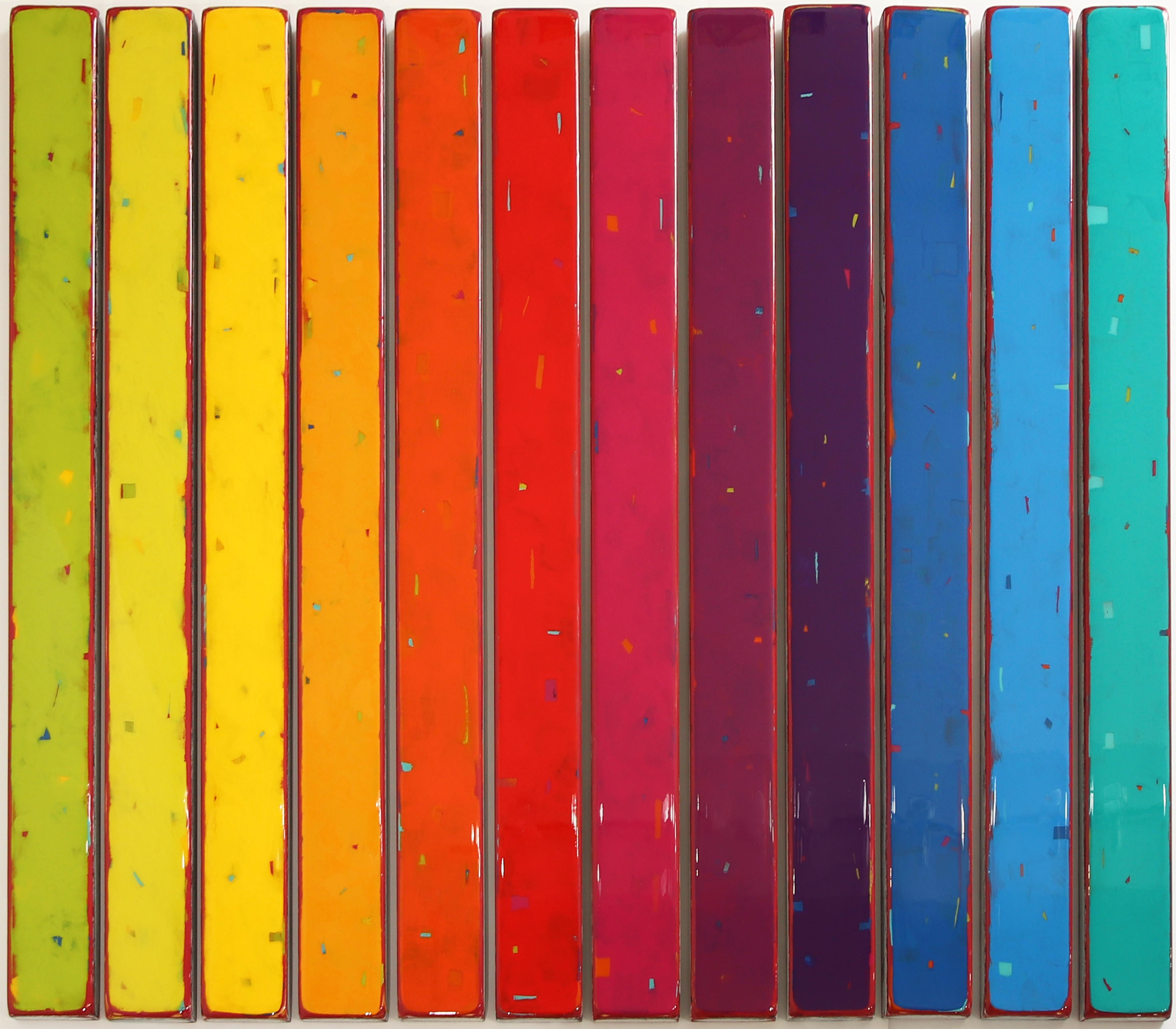 Gamut Wave 5 - Rainbow Multi-Panel Artwork minimaliste moderne en acrylique et résine