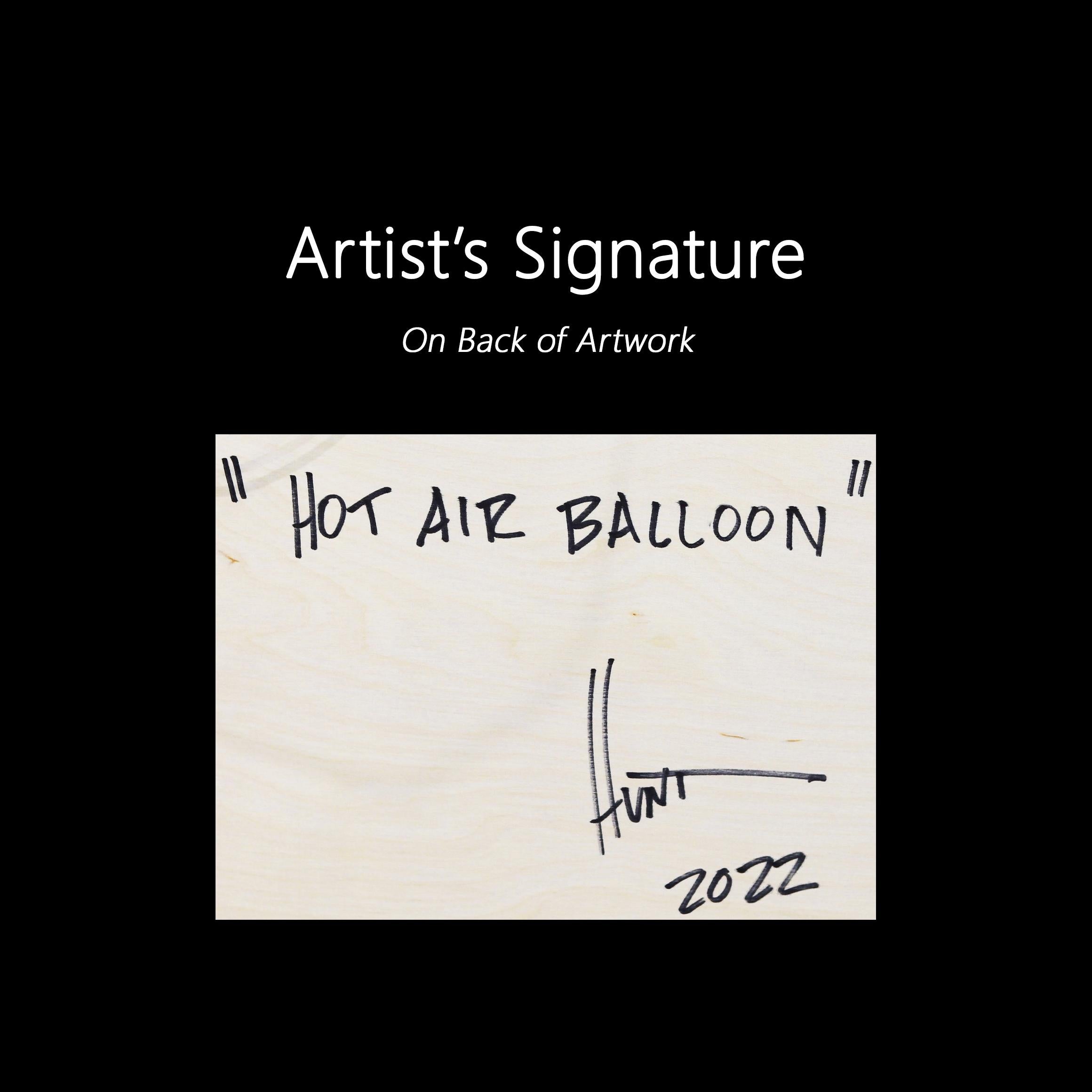 Hot Air Balloon - Acrylic Modern Minimalist Striped Blue Resin Artwork For Sale 5