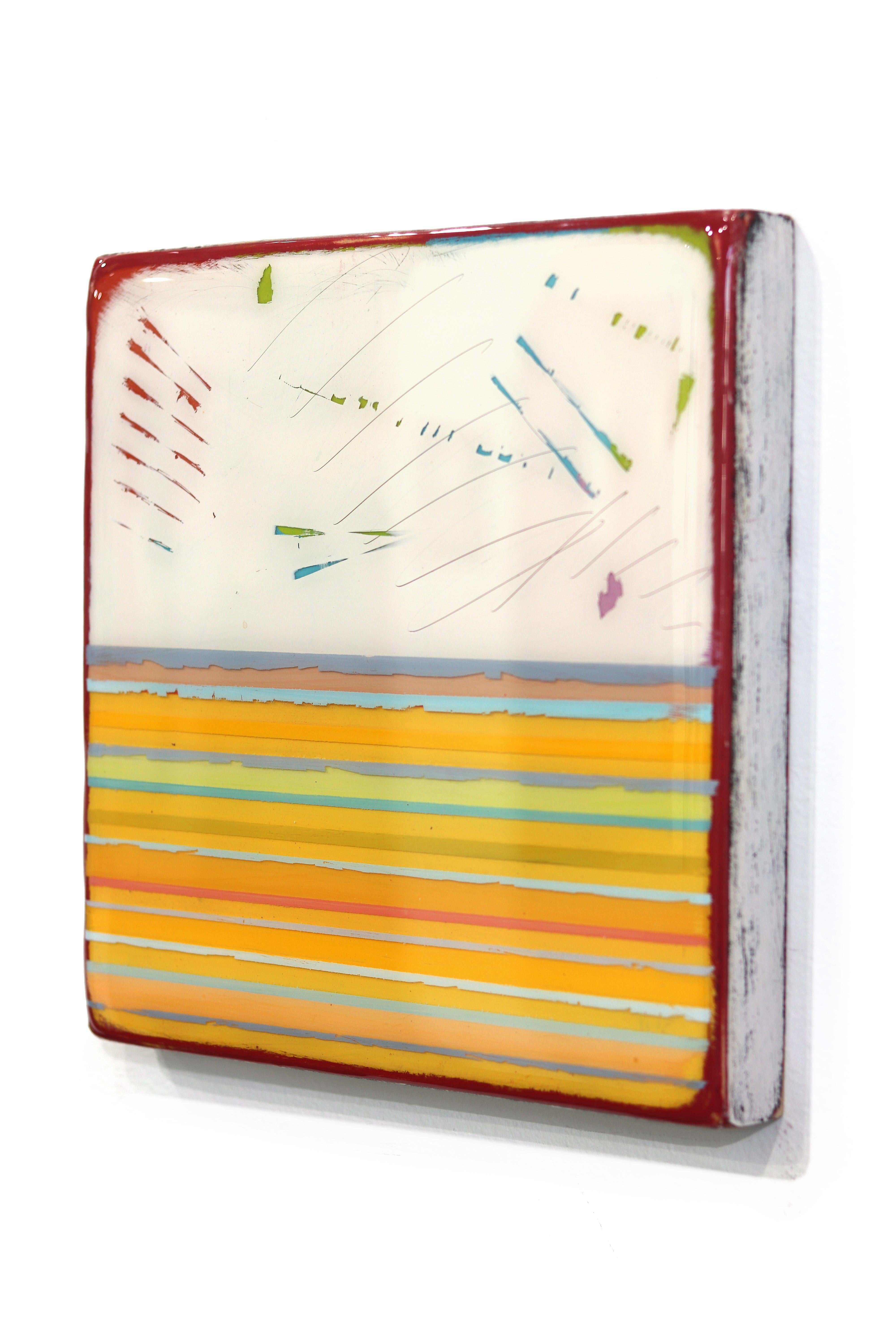 In Tune 66 - Petite œuvre d'art minimaliste moderne en résine jaune rayée en vente 1