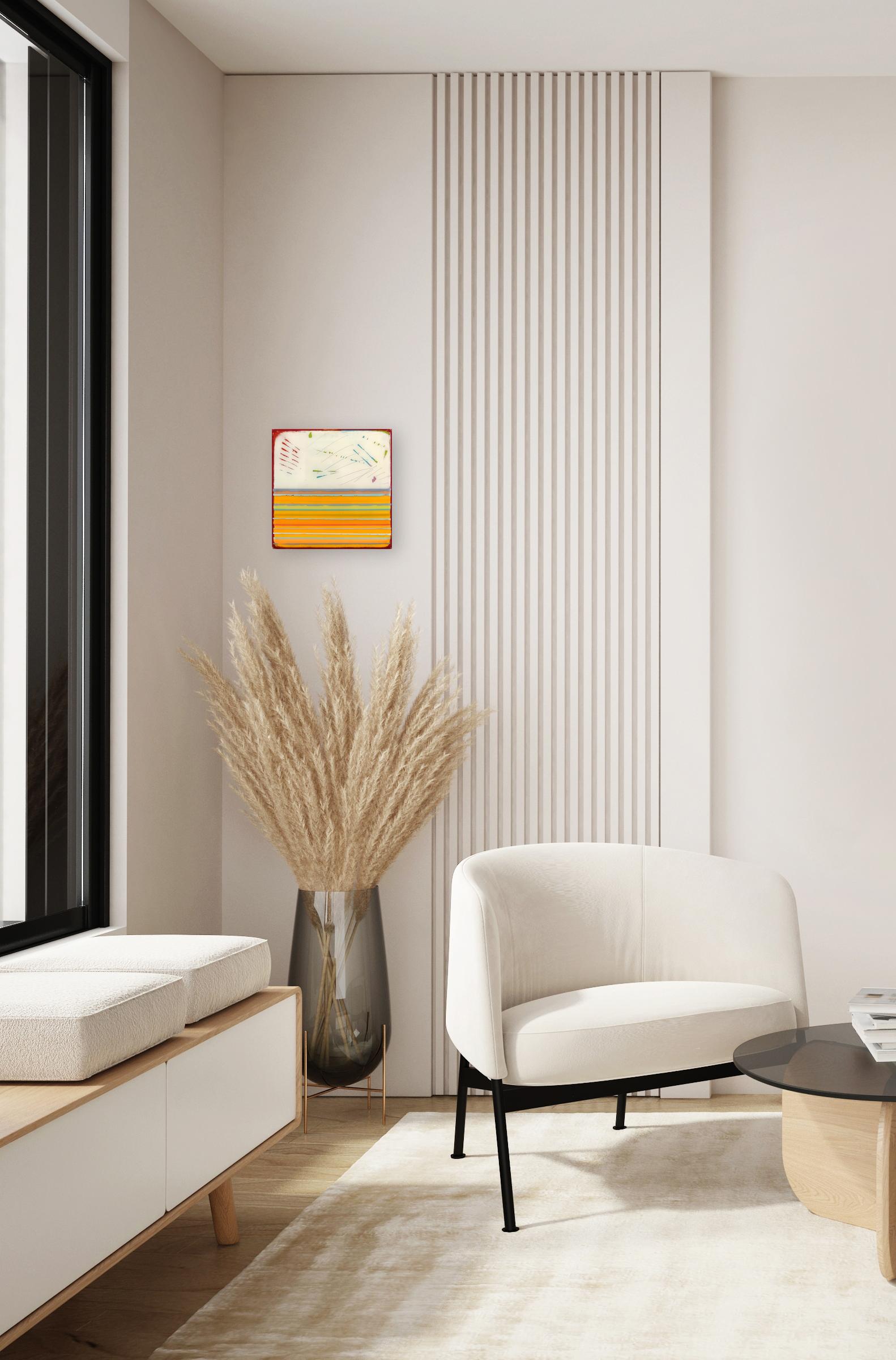 In Tune 66 - Petite œuvre d'art minimaliste moderne en résine jaune rayée en vente 3