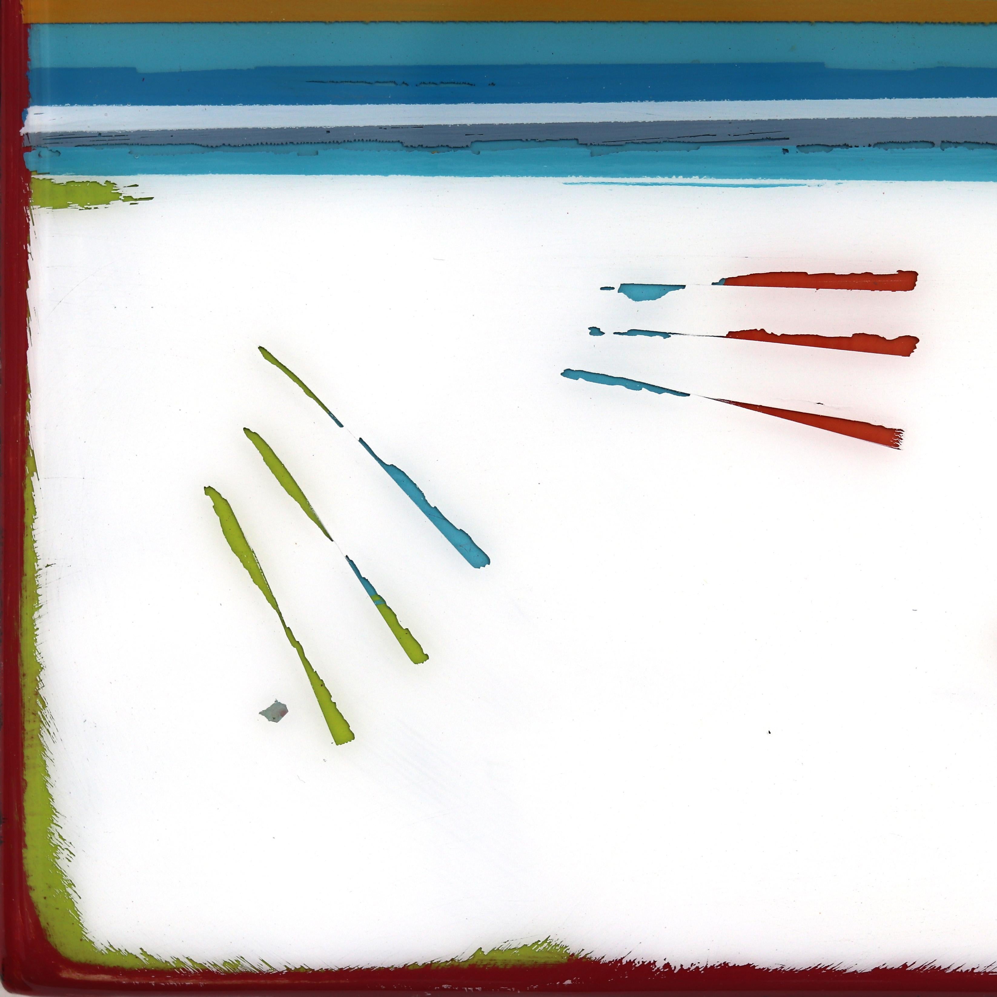 In Tune 69 - Small Modern Resin Blue Striped Minimalist Artwork For Sale 1