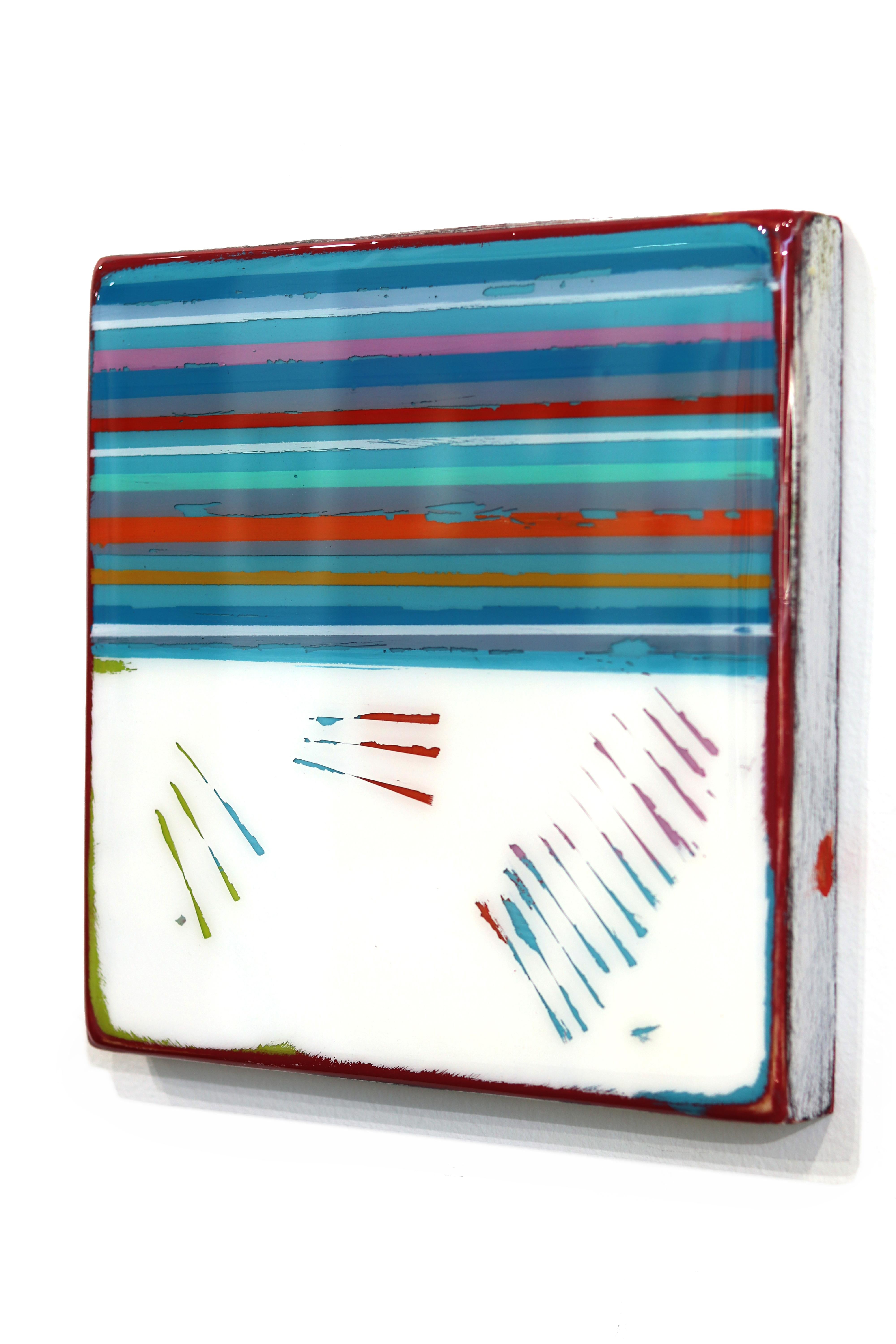 In Tune 69 - Small Modern Resin Blue Striped Minimalist Artwork For Sale 2